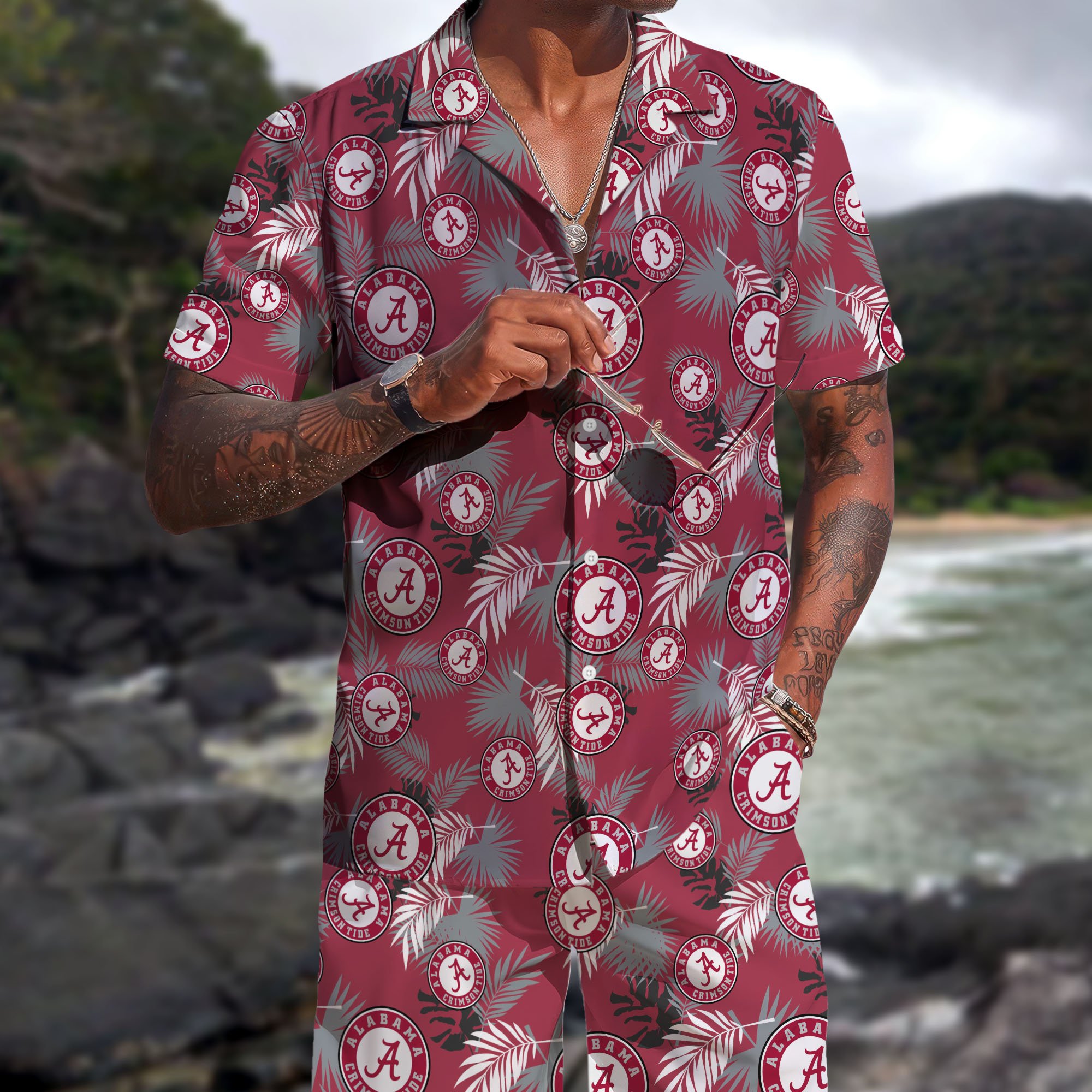 Alabama Crimson Tide Hawaiian Shorts Set 2025 Version, Hawaiian Shirts, Sports Shorts, Gifts For Fan