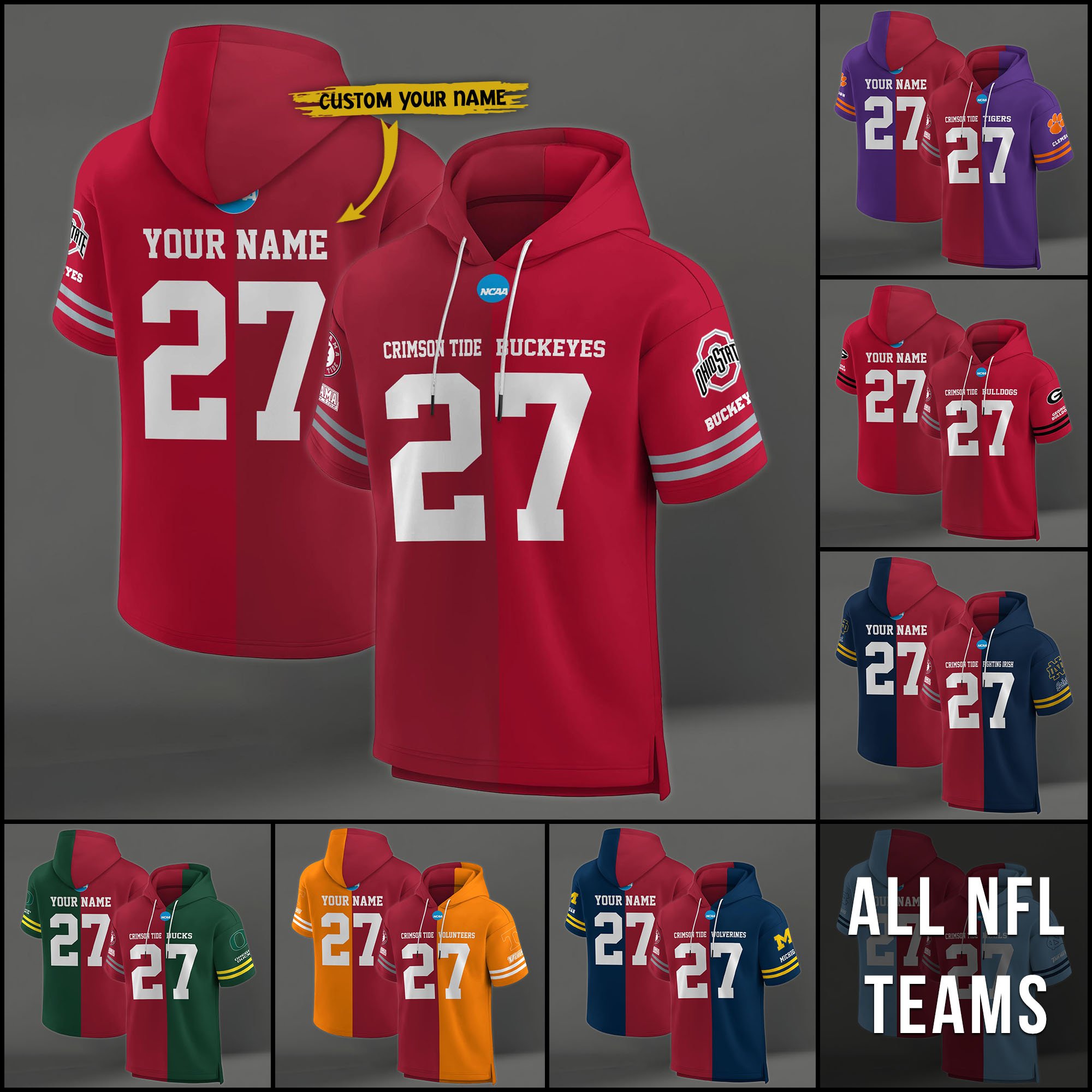Alabama Crimson Tide House Divided Hoodie Custom Name, Number And Team, Hoodie For Football Fans