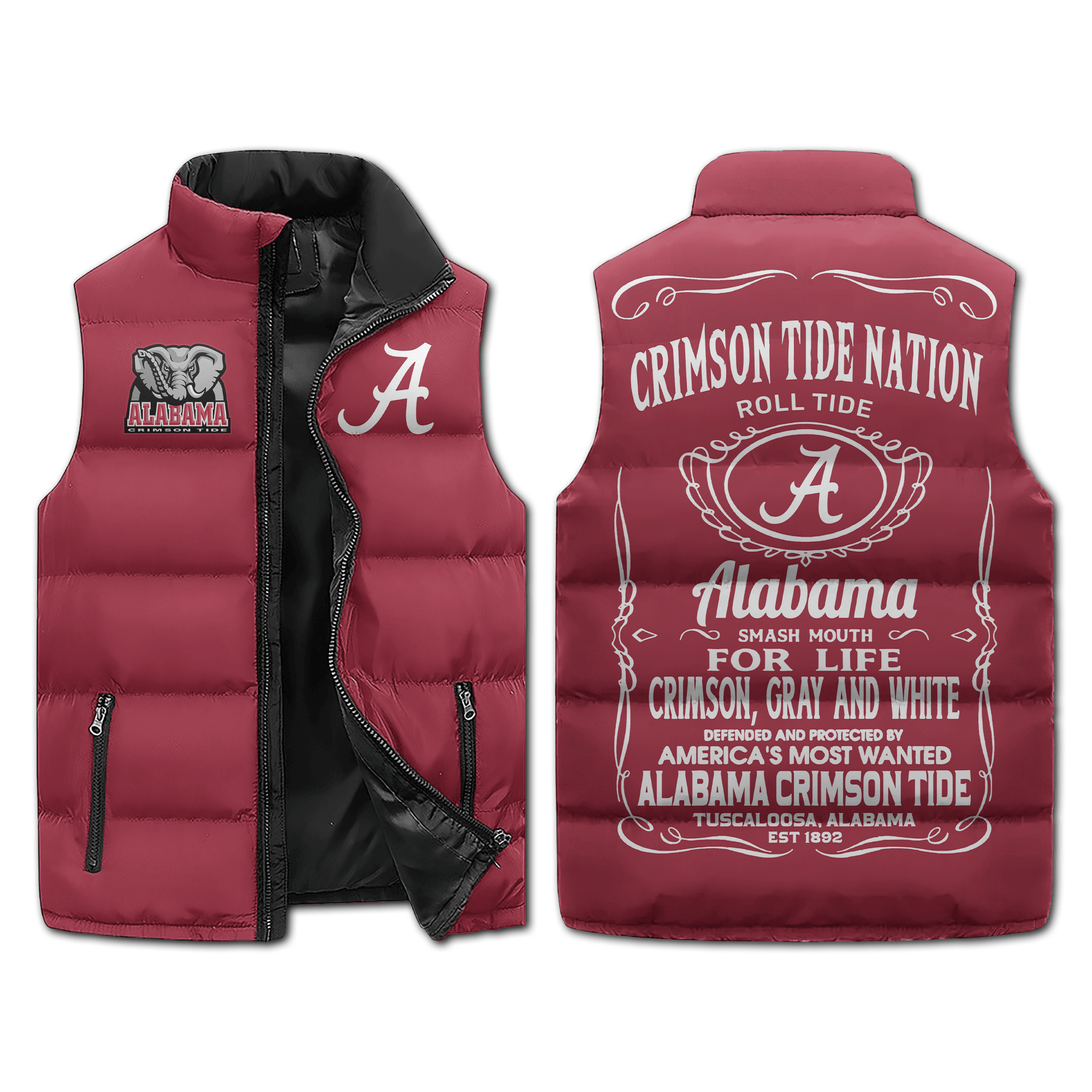 Alabama Crimson Tide NCAA Sleeveless Puffer Jacket