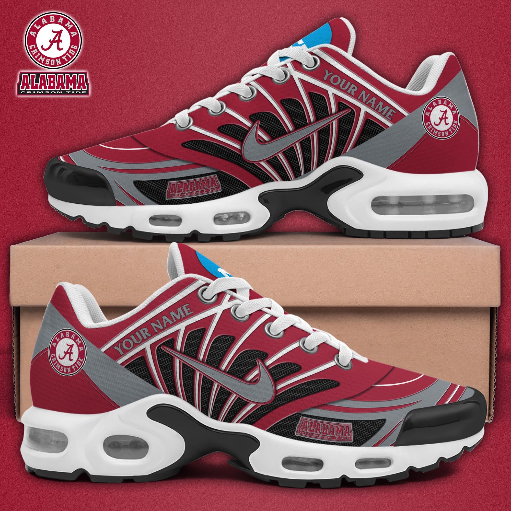 Alabama Crimson Tide TN Shoes 2025 Version Custom Name, Sport Shoes For Fan, Fan Gifts