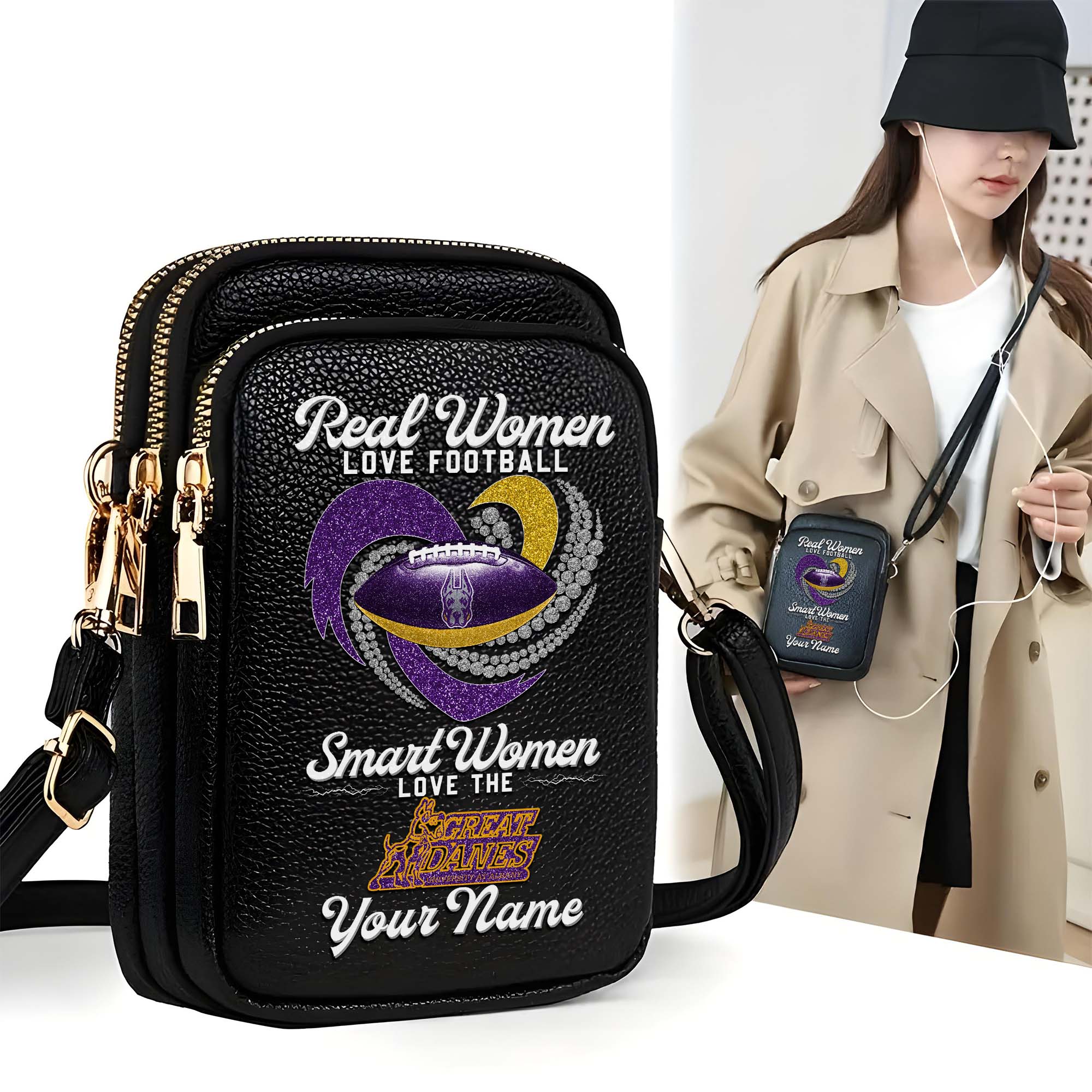 Albany Great Danes Customized Womens Mobile Phone Bag With Your Name, Leather Crossbody Bag, Fan Gifts