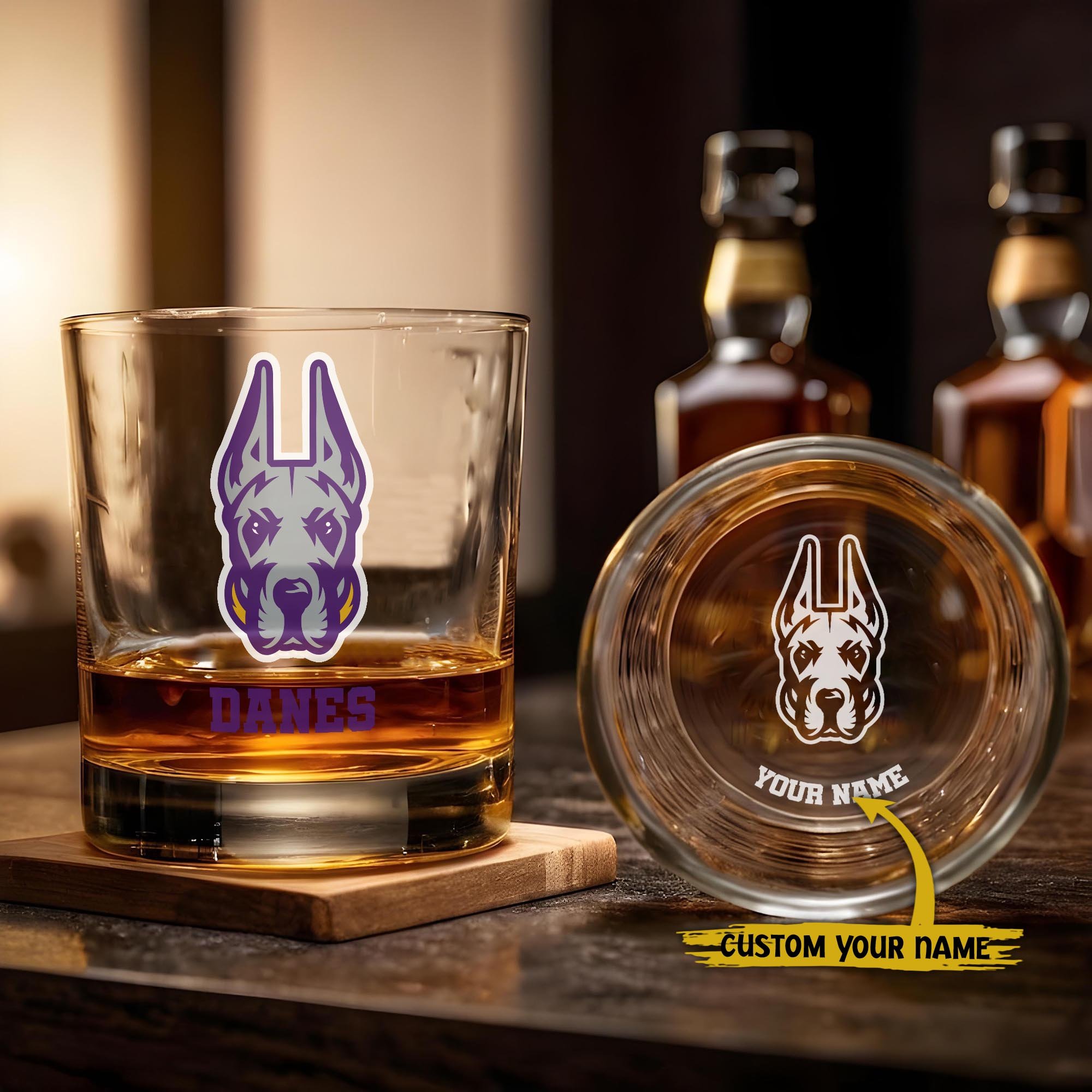 Albany Great Danes Engraved Whiskey Glass Custom Your Name, Groomsman 11Oz Whiskey Glass, Football Gift, Gifts For Dad