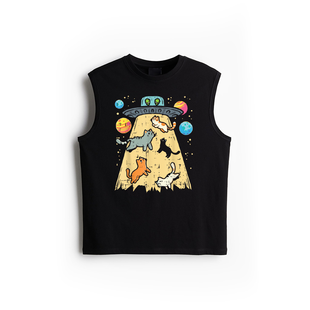 Alien Abduction Cats UFO Flying Saucer Space Tank Top