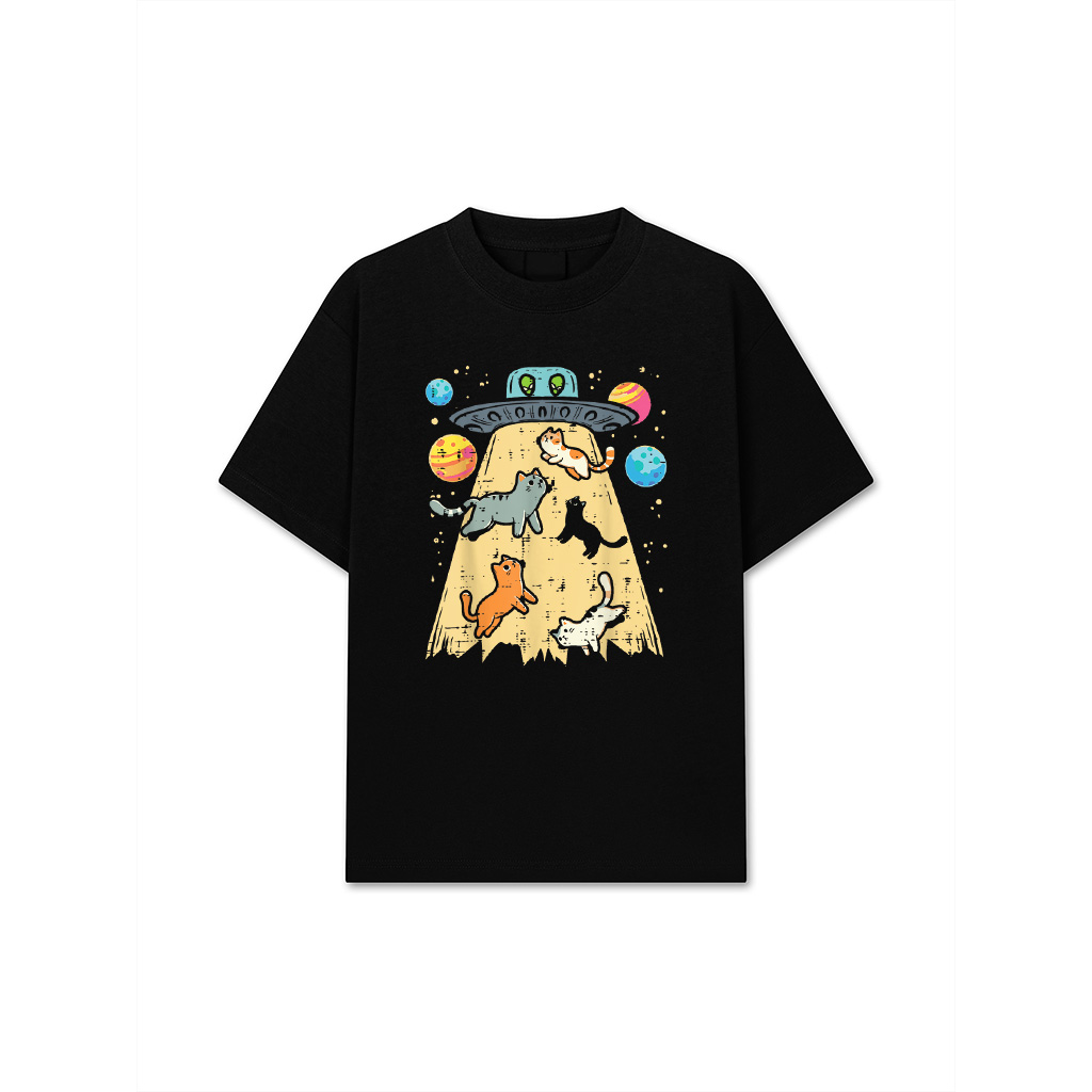 Alien Abduction Cats UFO Flying Saucer Space T-Shirt