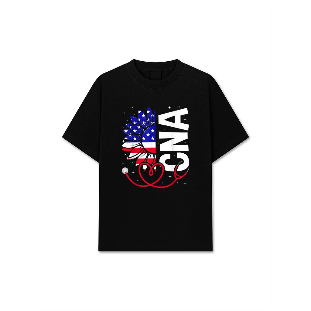 All American CNA Life American Flag Sunflower 4Th Of July T-Shirt