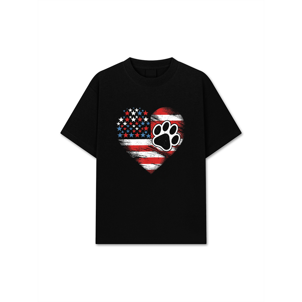 American Flag Dog And Cat Paw Patriotic 4Th Of July T-Shirt