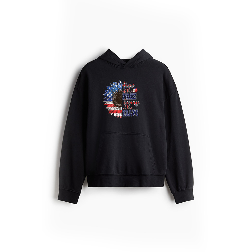 American Flag Sunflower Patriotic 4Th July Graphic Plus Size Long Sleeve Hoodie
