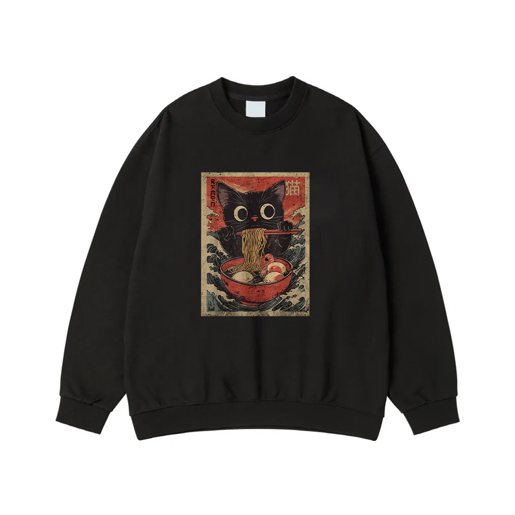 Anime Cat Ramen Japanese Funny Graphic Kawaii Cat Anime Sweatshirt
