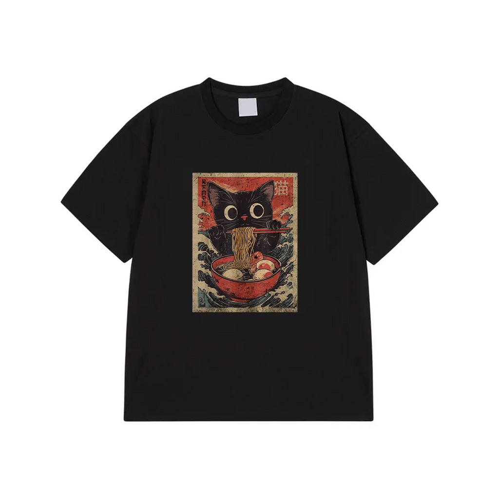 Anime Cat Ramen Japanese Funny Graphic Kawaii Cat Anime T-Shirt