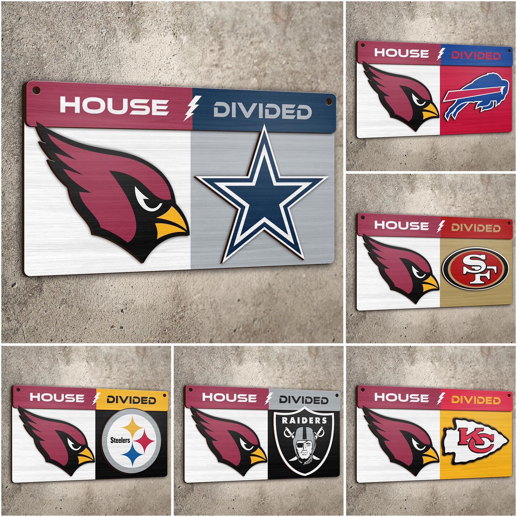 Arizona Cardinals 2 Layers Woodsign Choose Any Team, House Divided Sign, Wall Hangings