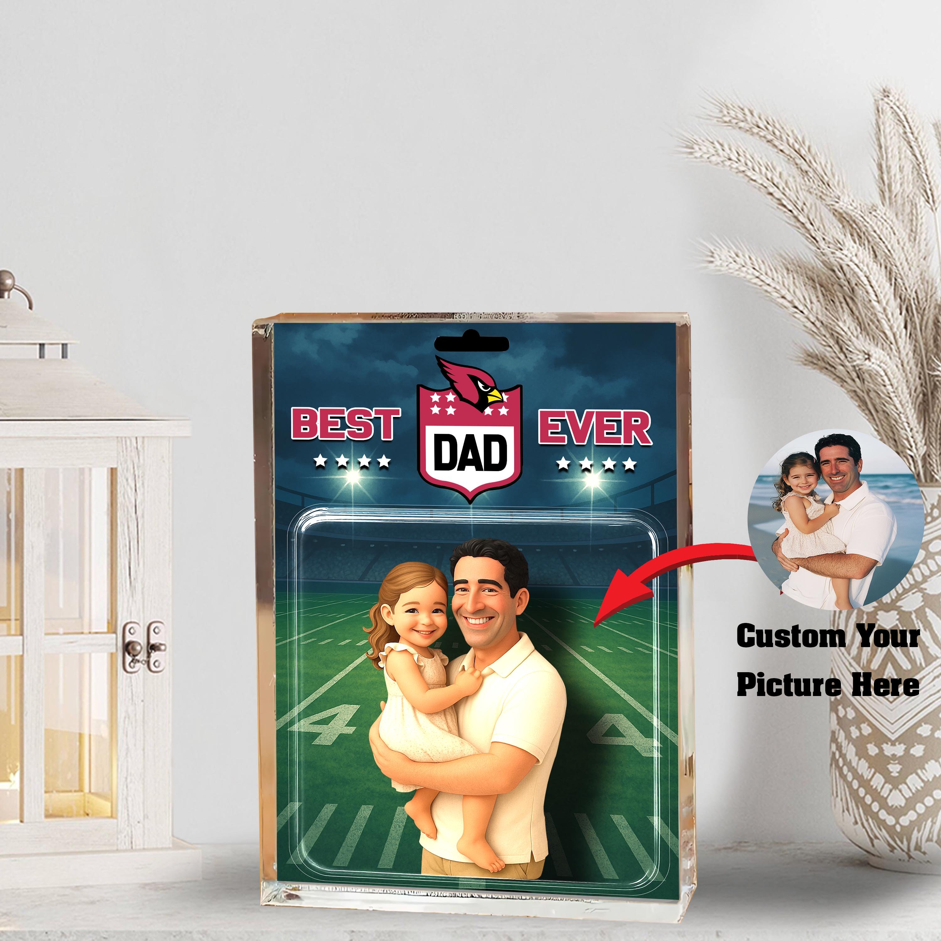 Arizona Cardinals Best Dad Shape Acrylic Blocks Custom Your Image , Sport Gifts For Dad, Home Decorations