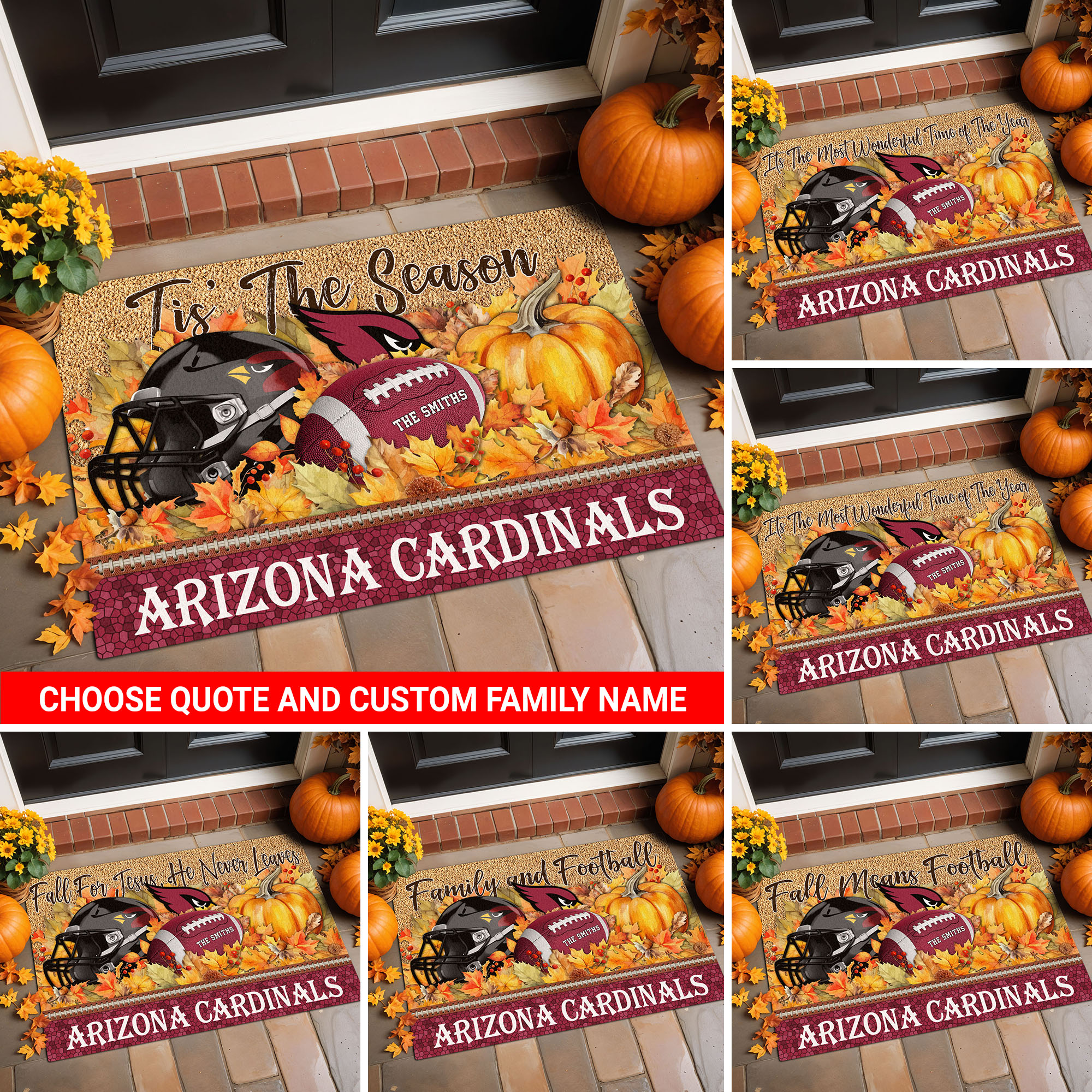 Arizona Cardinals Doormat Custom Your Family Name And Choose Your Quotes, Sport Doormat, Sport Gifts For Fan