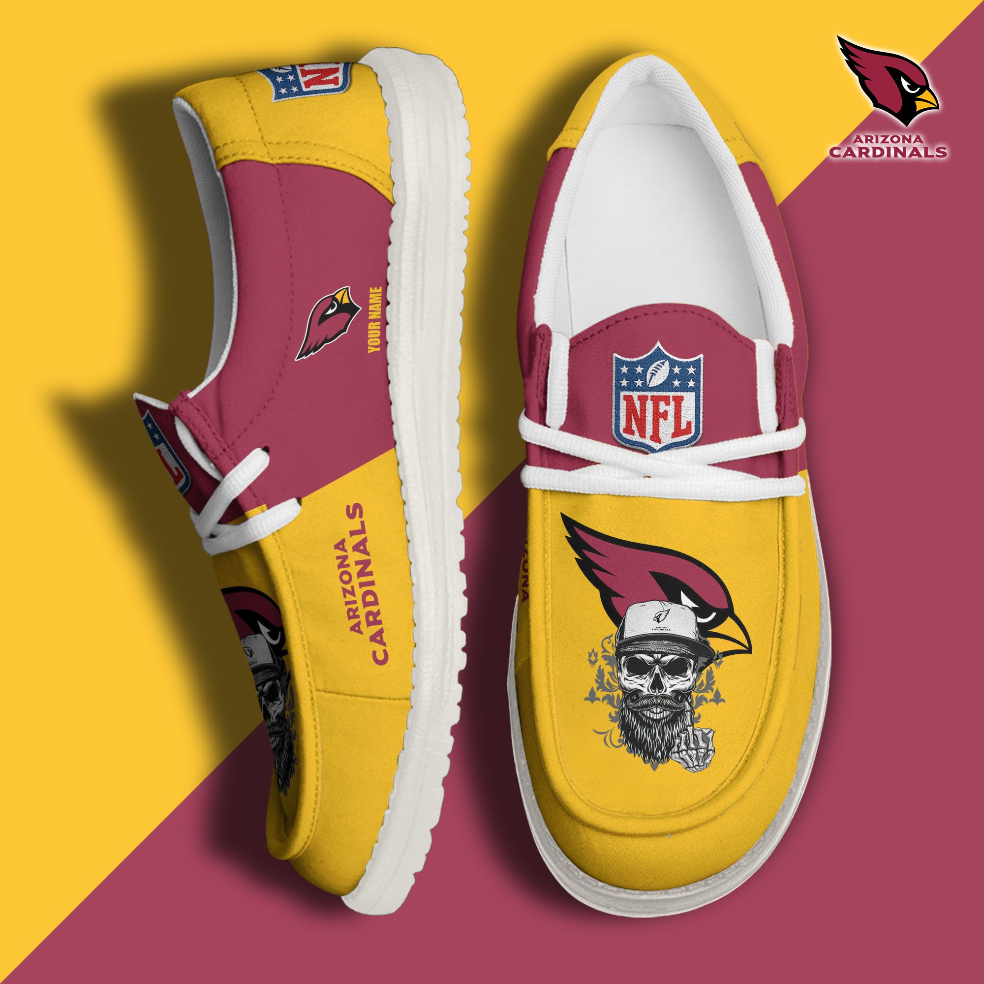 Arizona Cardinals H D White Canvas Loafer Shoes Custom Your Name, Sport Canvas Loafer Shoes