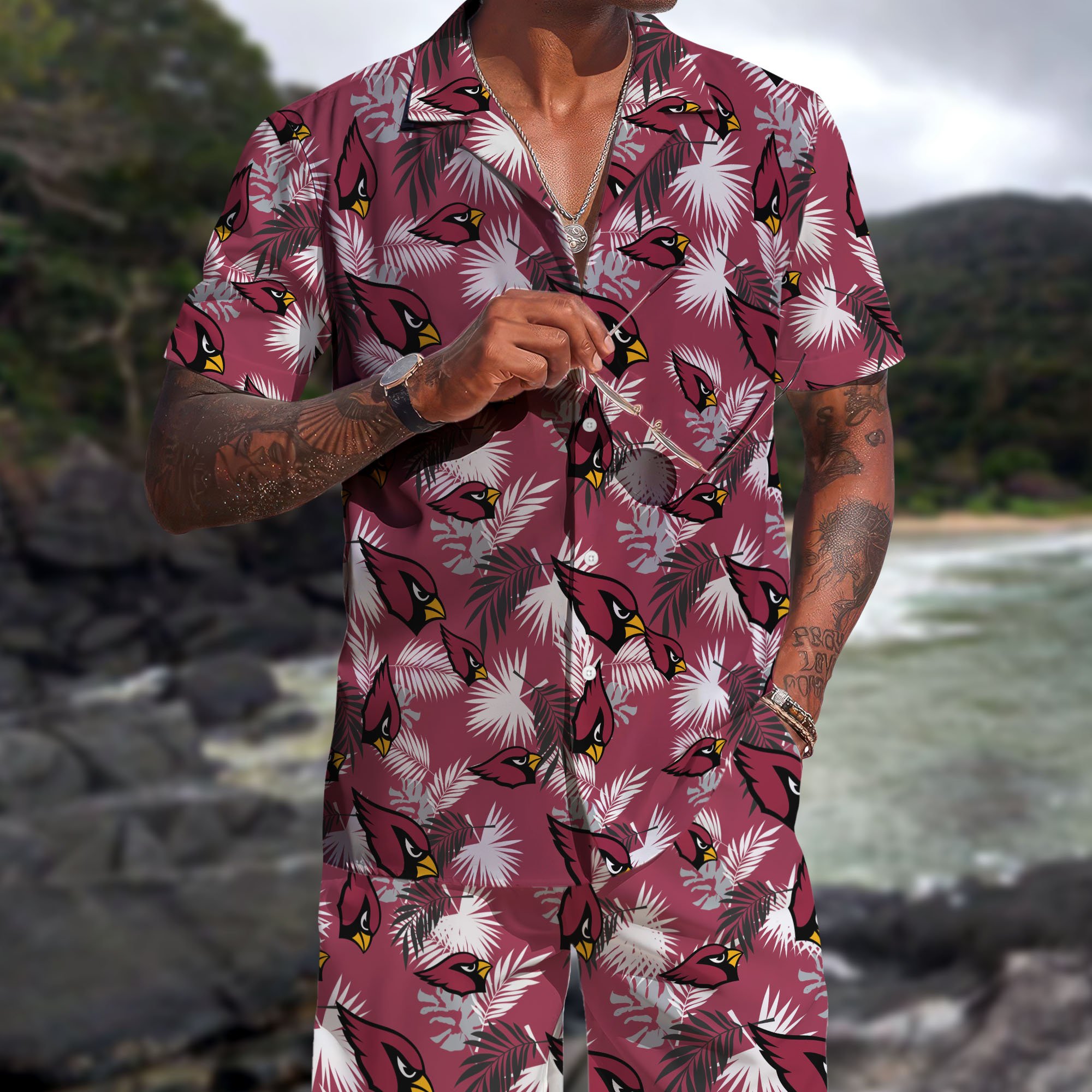 Arizona Cardinals Hawaiian Shorts Set 2025 Version, Hawaiian Shirts, Sports Shorts, Gifts For Fan