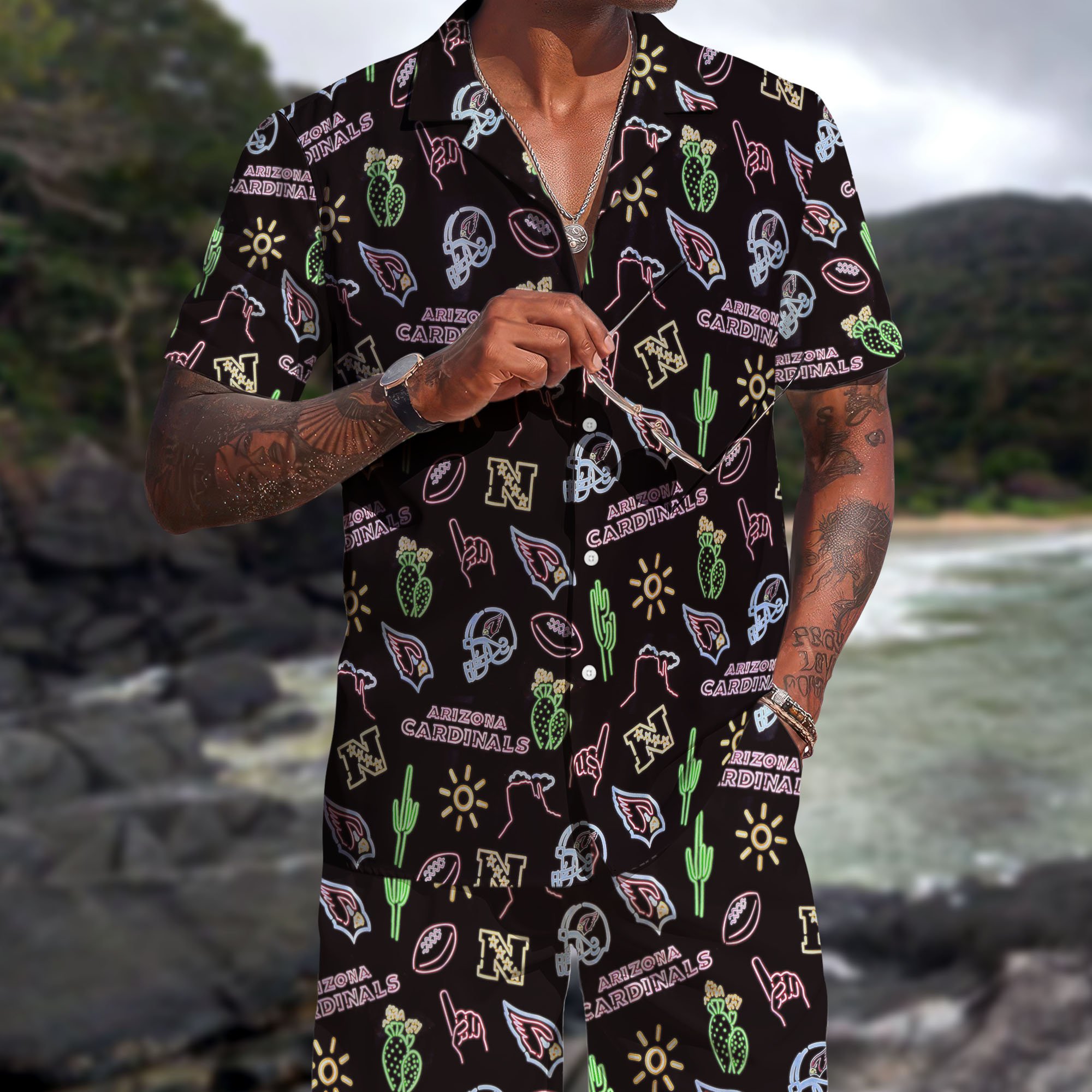 Arizona Cardinals Hawaiian Shorts Set 2025 Version, Hawaiian Shirts, Sports Shorts, Gifts For Fan