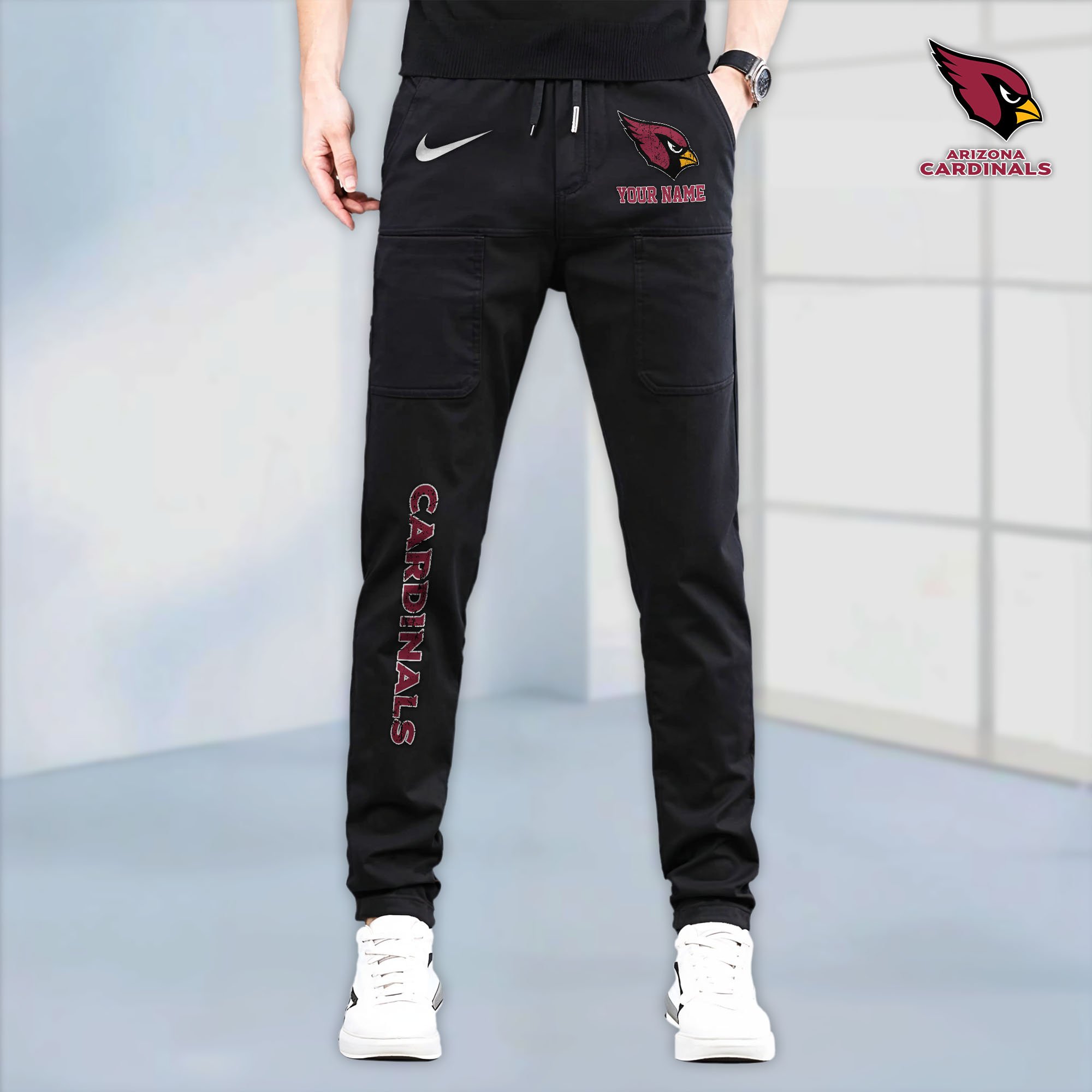 Arizona Cardinals High Stretch Multi Pocket Durable Cargo Pants - Long Custom Name 