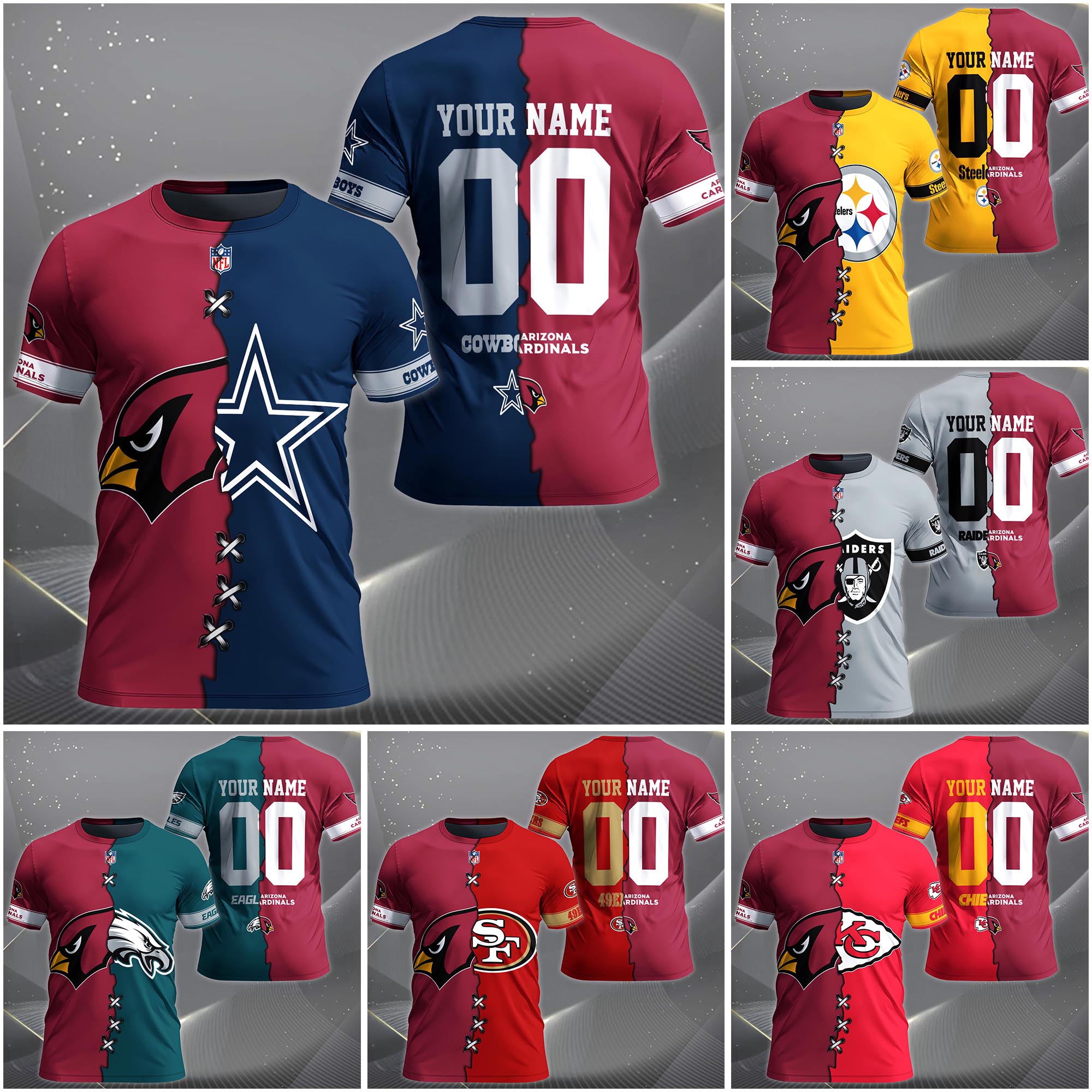Arizona Cardinals House Divided T-Shirt Custom Name 2025 Version, Number And Team, Sport Shirts For Fan