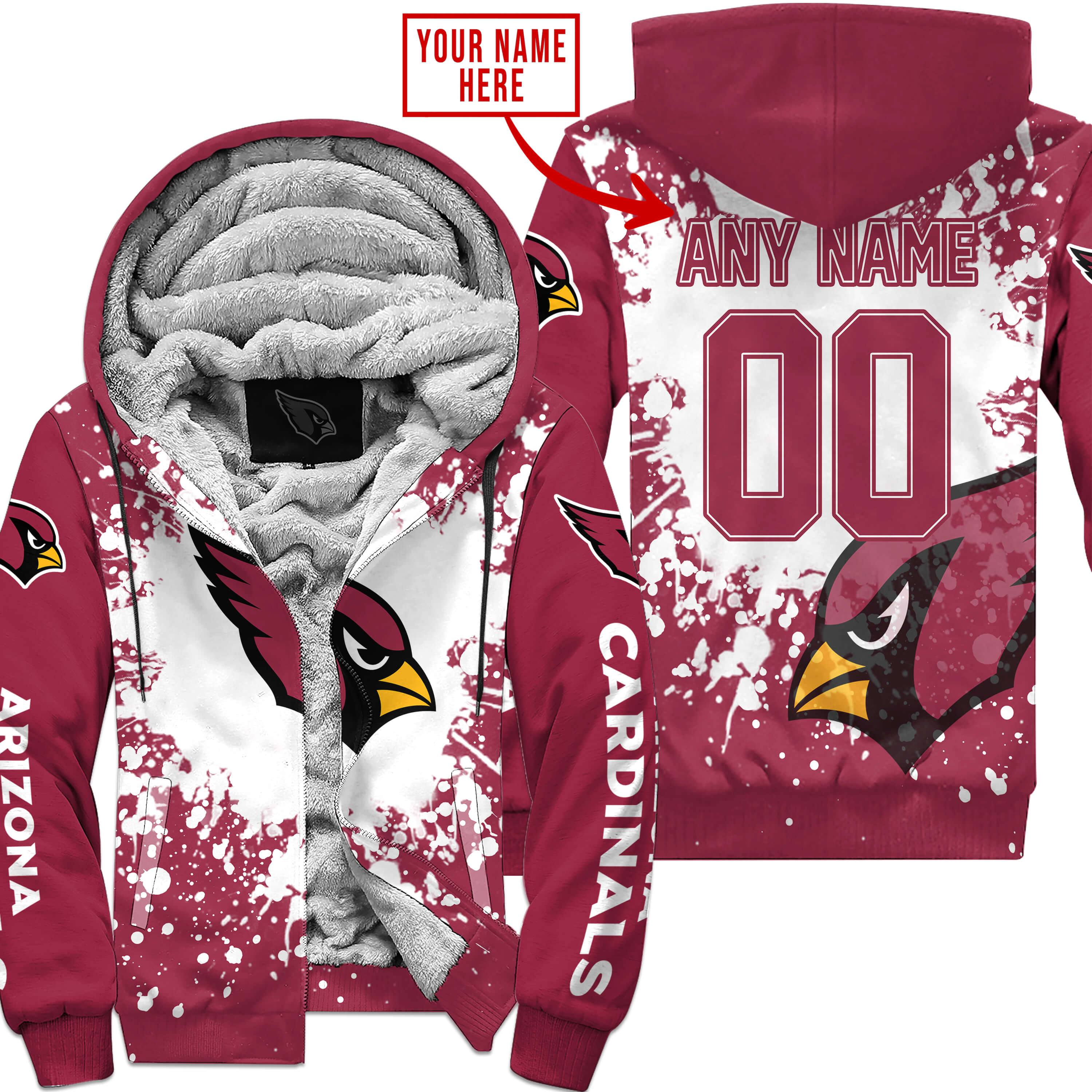 Arizona Cardinals Fleece Hoodie Jacket 2025 Versions Custom Your Name And Number, Sport Jacket, Football Fan Gift 