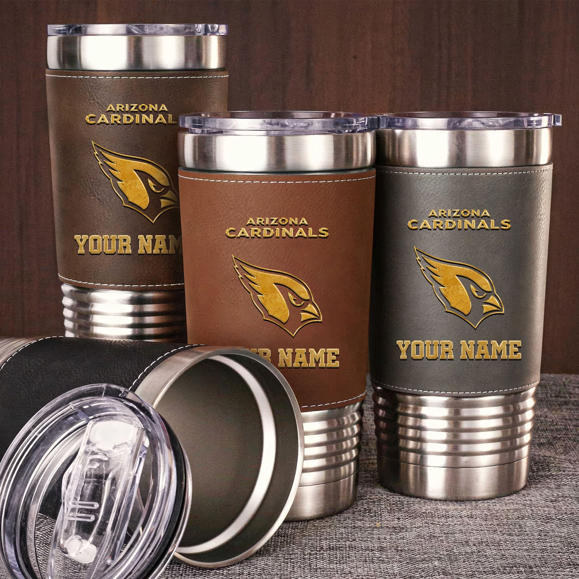 Arizona Cardinals Leather Tumbler Custom Your Name, Sport Gift For Fans, Fathers Day Gifts 