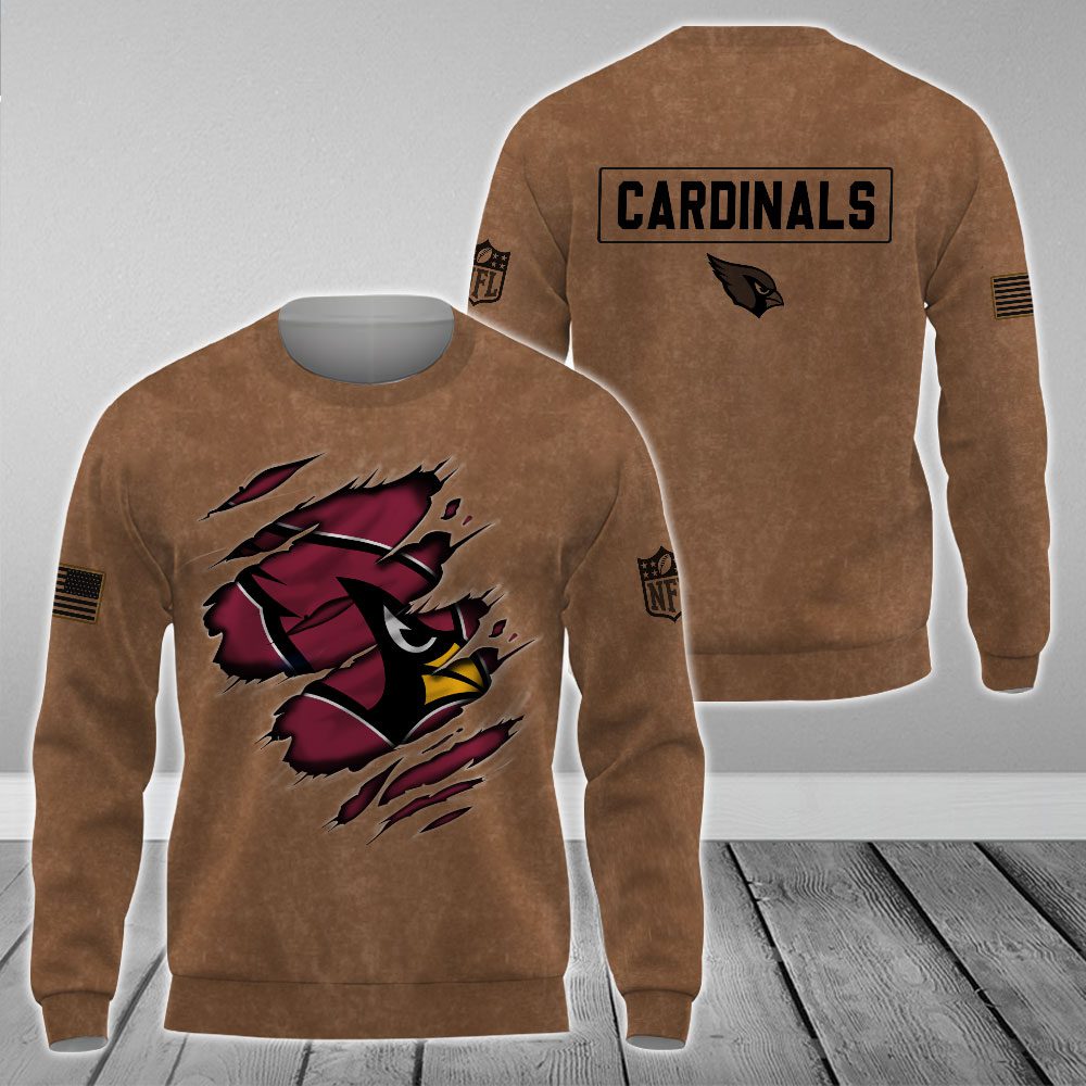 Arizona Cardinals NFL Brown Distressed Logo Salute To Service 2023 3D Print Unisex Sweatshirt