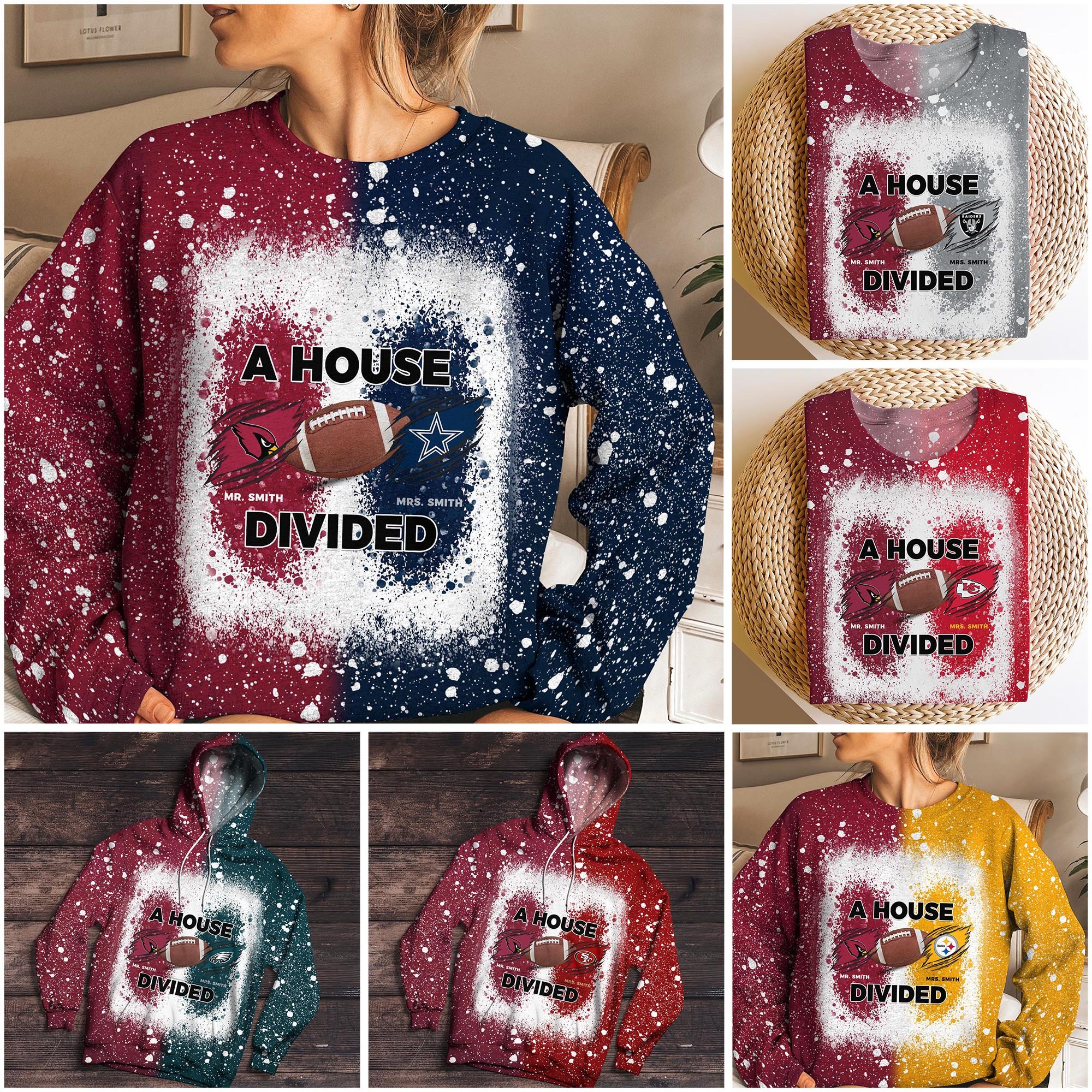 Arizona Cardinals NFL House Divided Sweatshirt Custom Name 2025 Version, Sport Hoodie, Gifts For Sport Fans 