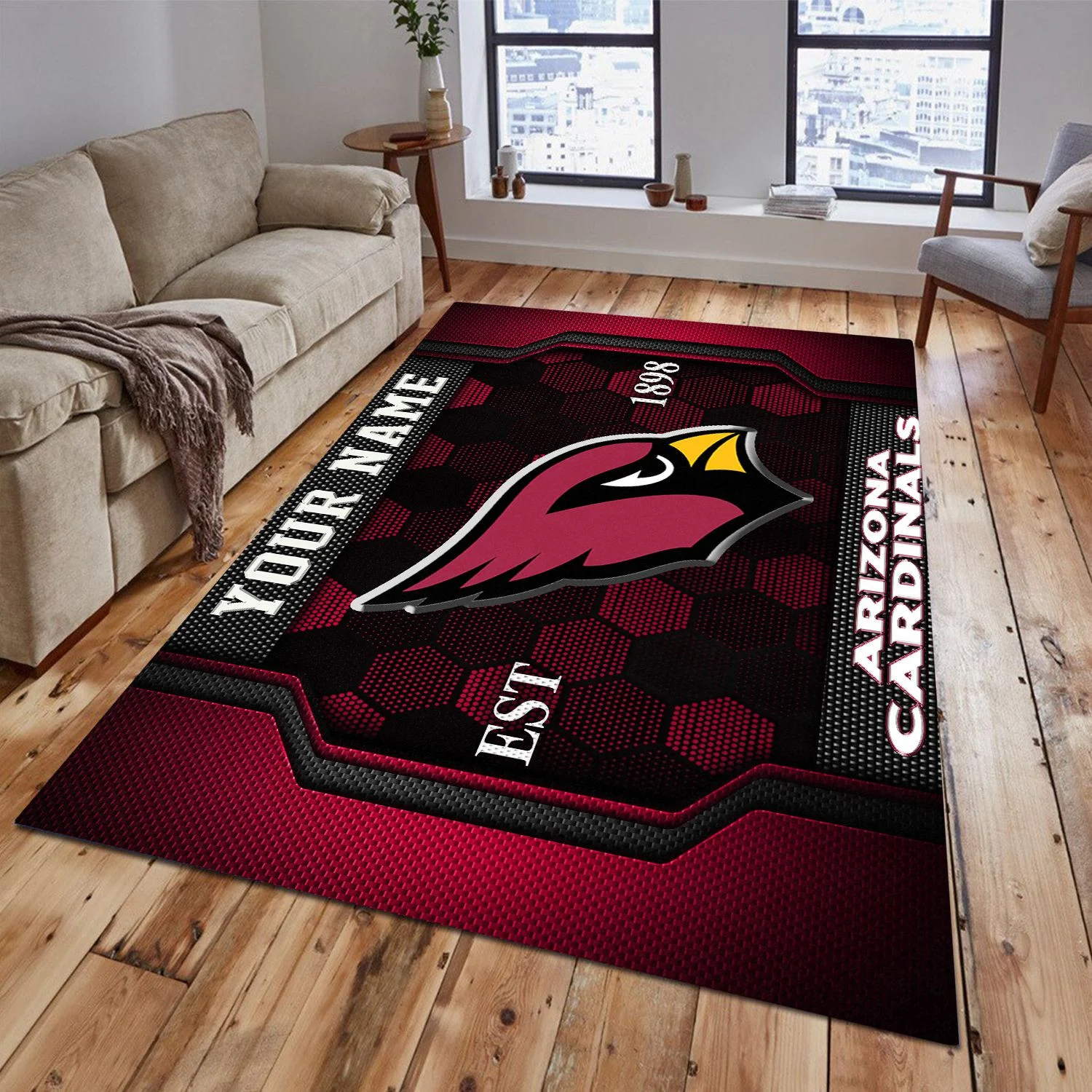 Arizona Cardinals Rectangle Rug Custom Your Family Name 2025 Versions, Football Team Rug, Football Fan Gifts, Home Decorations 
