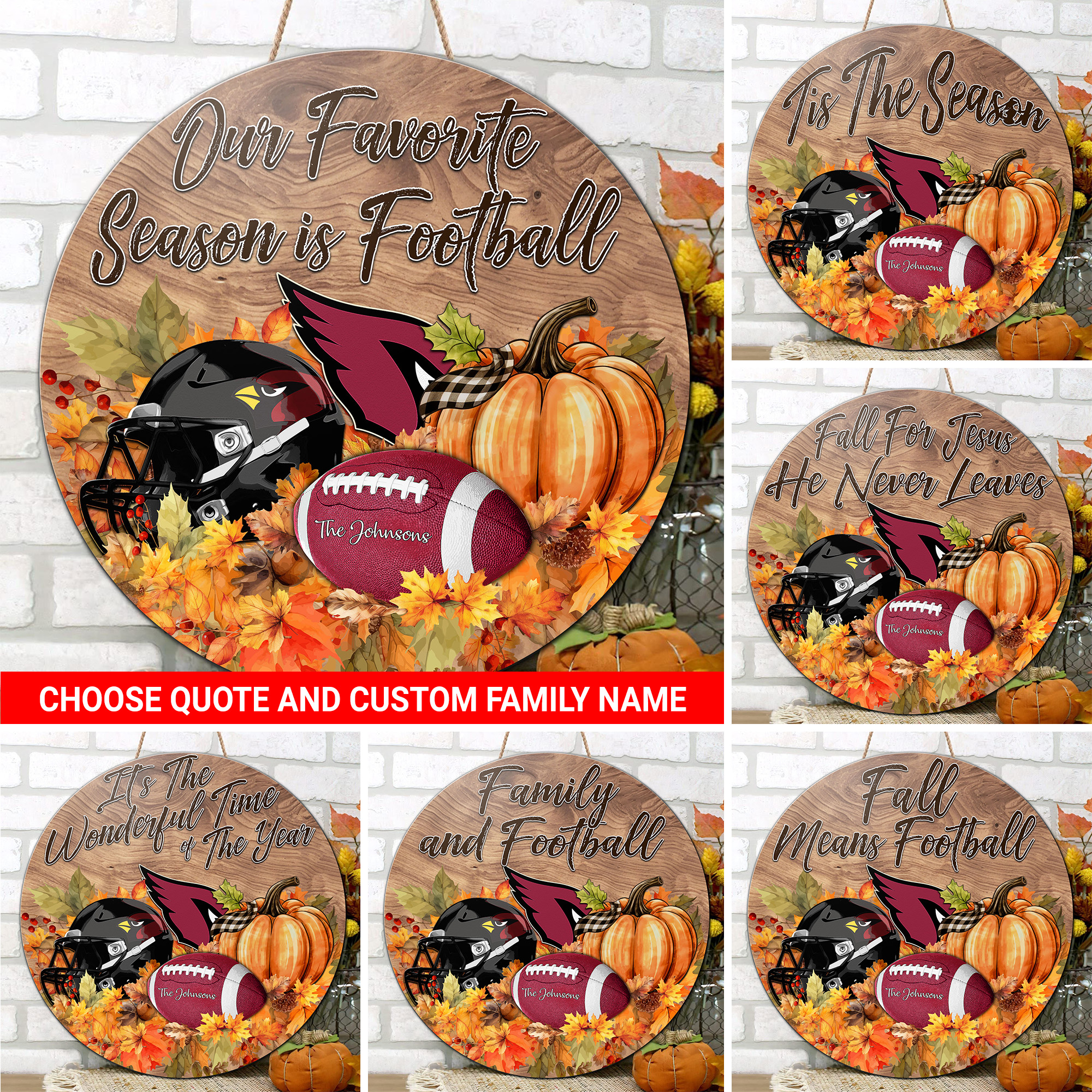 Arizona Cardinals Shape Wooden Sign Custom Your Family Name And Choose Your Quotes, Sport Sign