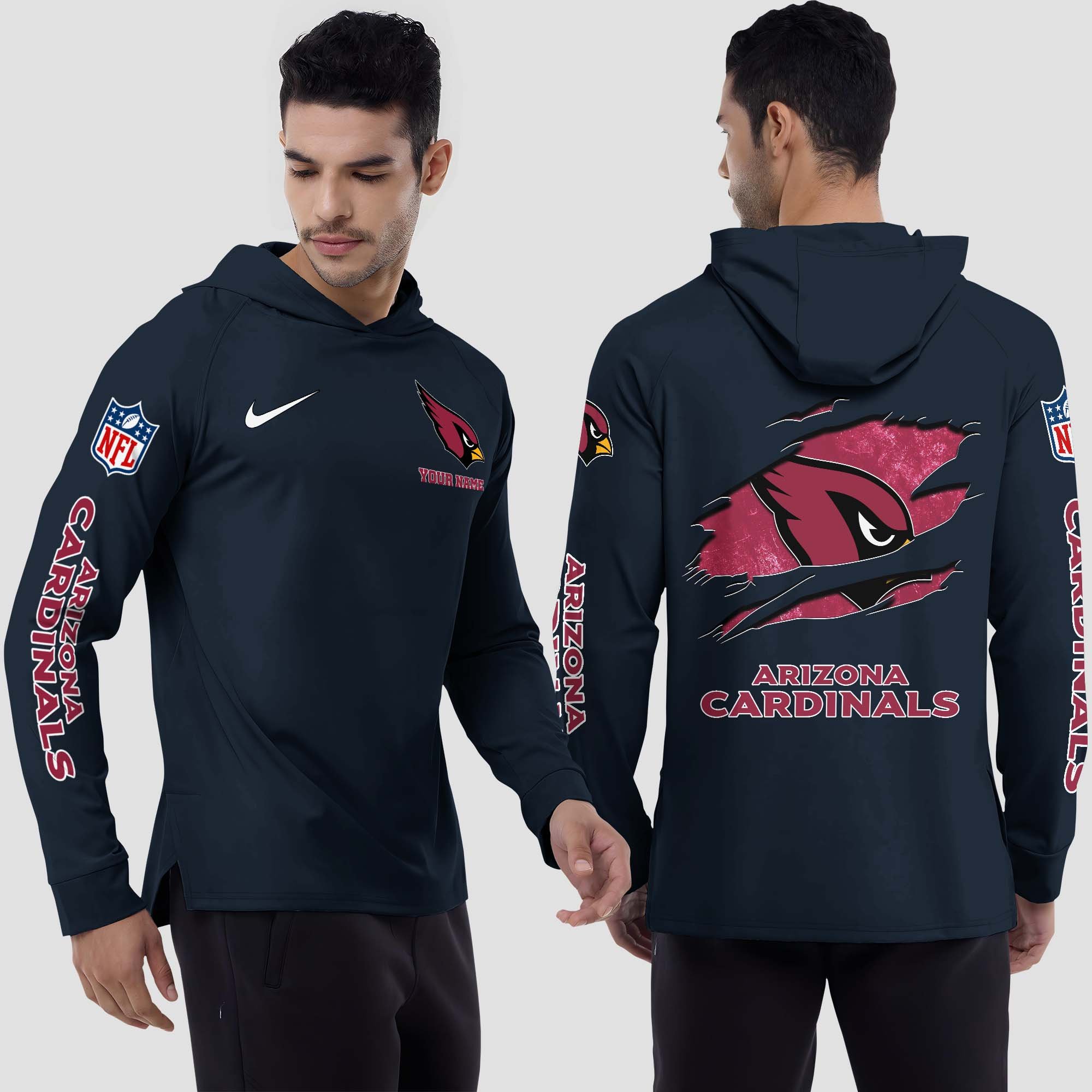 Arizona Cardinals Split Hem Hoodie Custom Your Name, Sport Hoodie, Sport Gifts For Fan