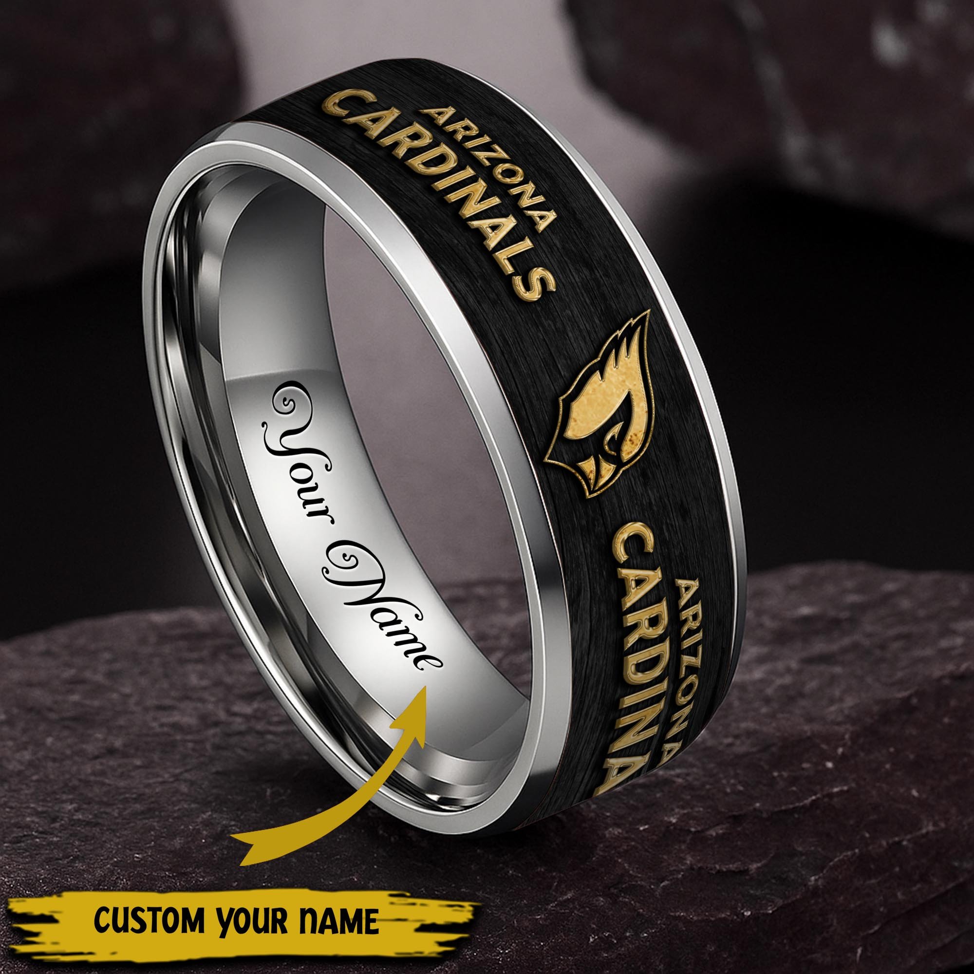 Arizona Cardinals Stainless Steel Rings Comes With Box Custom Your Name 2025 Versions, Gifts For Fan