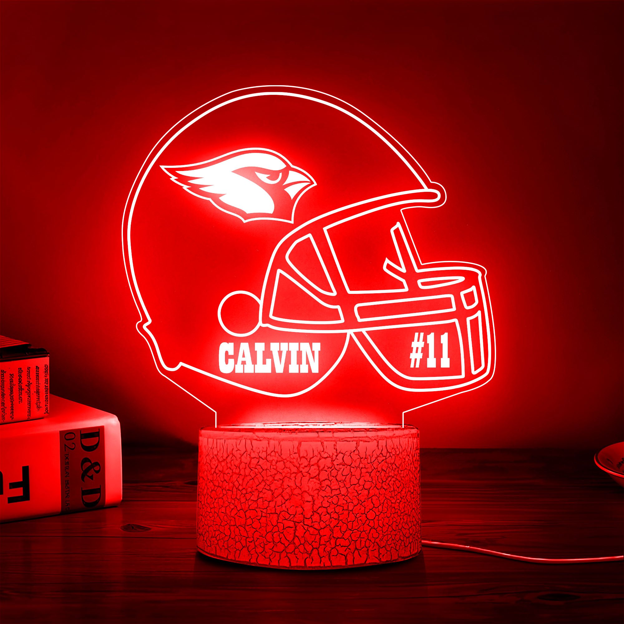 Arizona Cardinals Team 3D Led Lamp Custom Number And Name, Led Lamp For Sport Fans 
