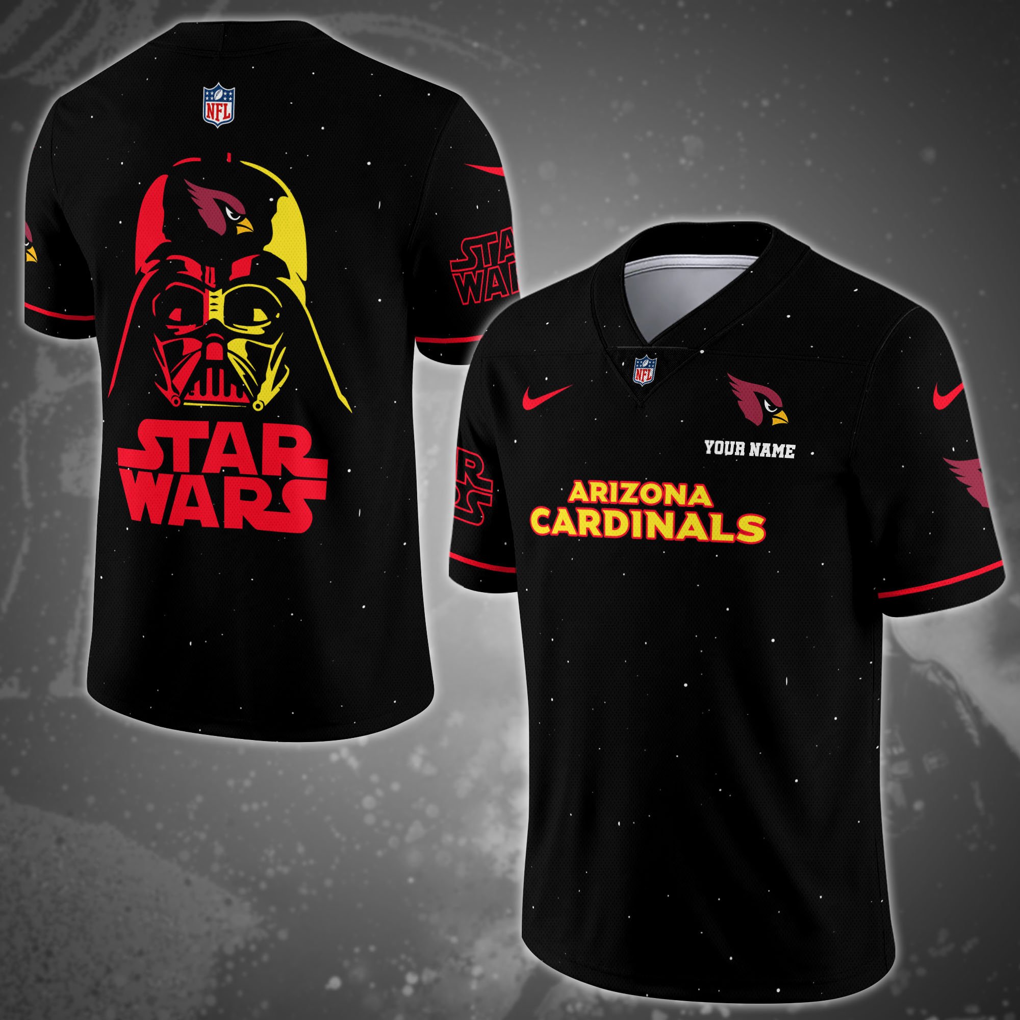 Arizona Cardinals Team And Star Wars Vneck Football Jersey Custom Name, Sport Shirts, Sport Gifts