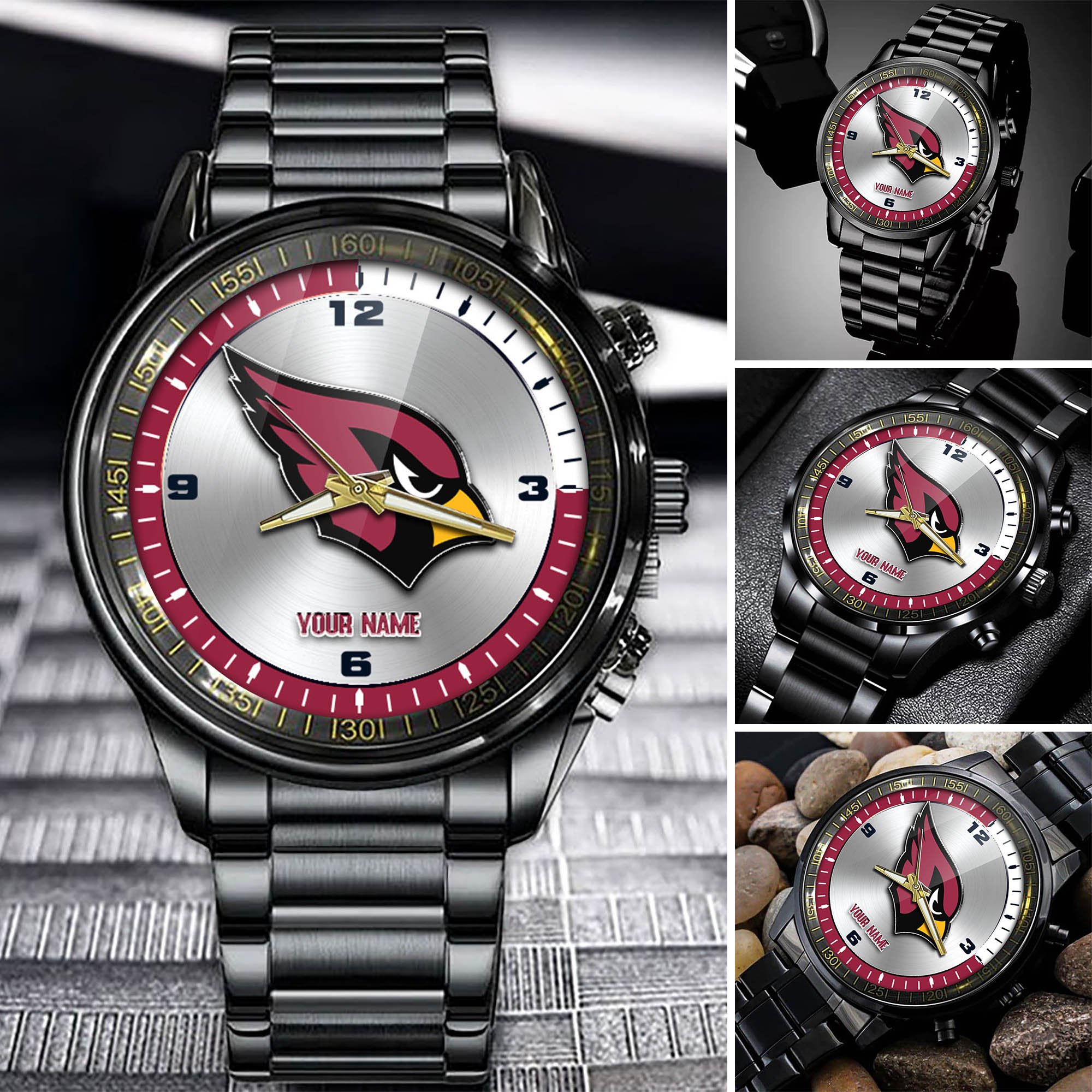 Arizona Cardinals Team Black Fashion Watch 2025 Version Personalized Your Name, Watch For Fan , Football League Gifts 