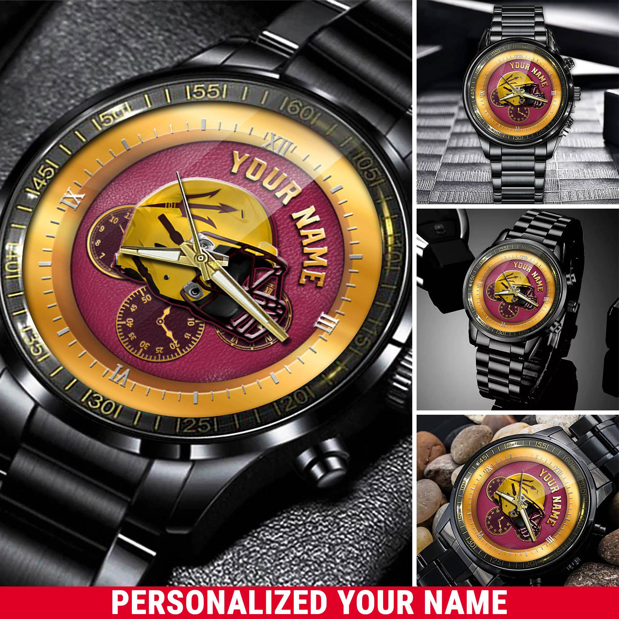 Arizona State Sun Devils Black Fashion Watch 2025 Version Personalized Your Name, Football Team Black Fashion Watch 