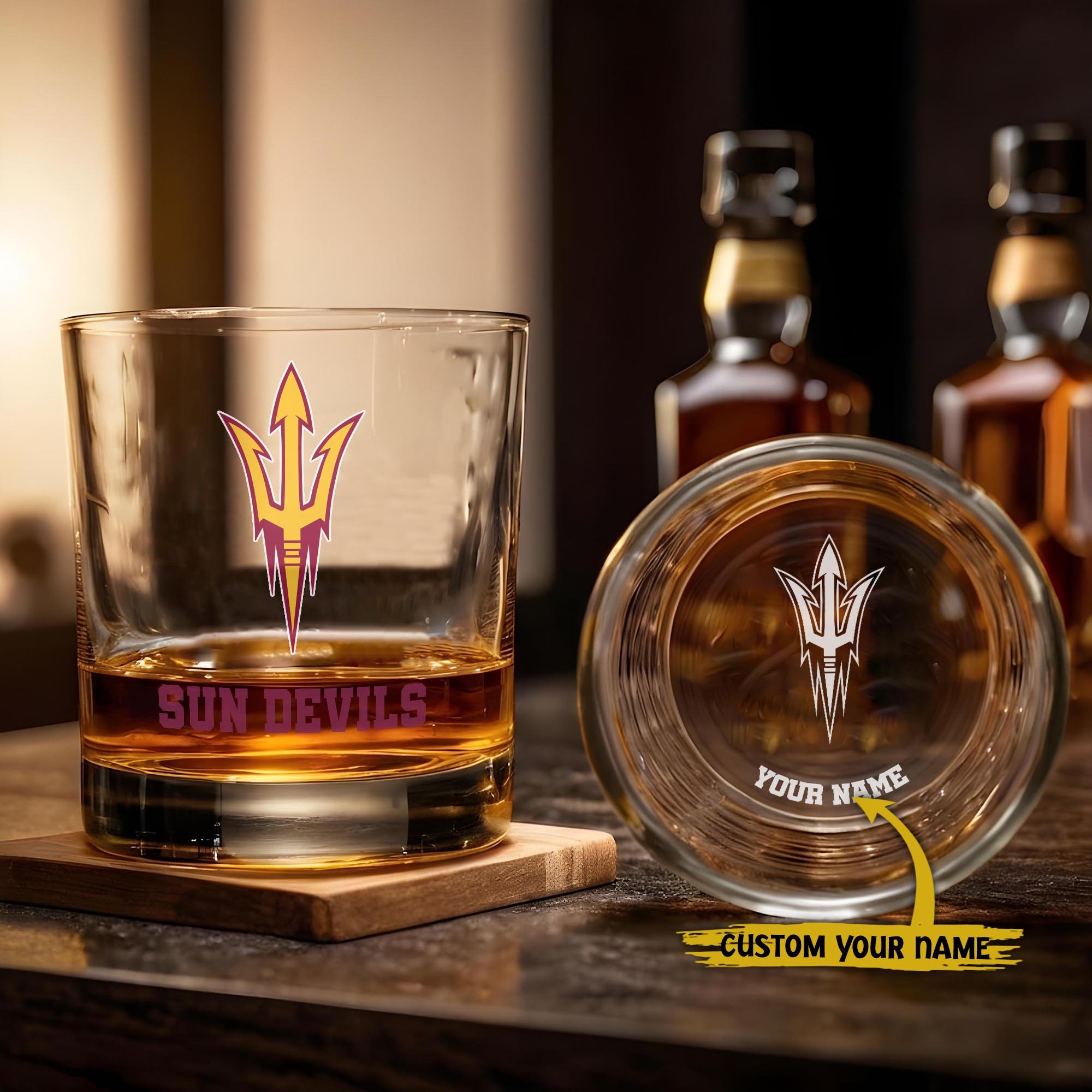 Arizona State Sun Devils Engraved Whiskey Glass Custom Your Name, Groomsman 11Oz Whiskey Glass, Football Gift, Gifts For Dad