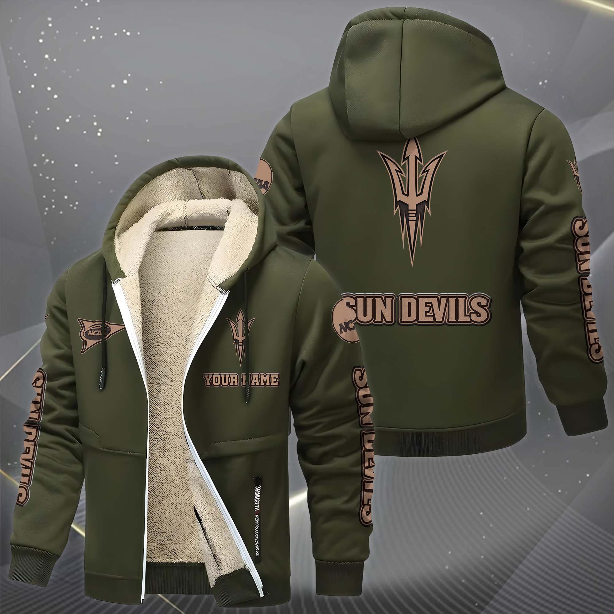Arizona State Sun Devils Hoodie Zip Velvet Coat Custom Your Name, Sport Jacket, Gifts For Fan