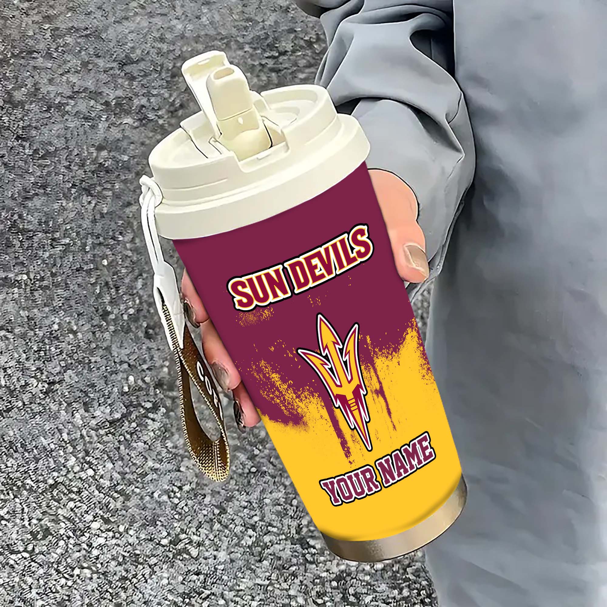 Arizona State Sun Devils Insulated Coffee Mug With Straw And Lid, Portable Coffee Travel Mug For Car, Fan Gifts