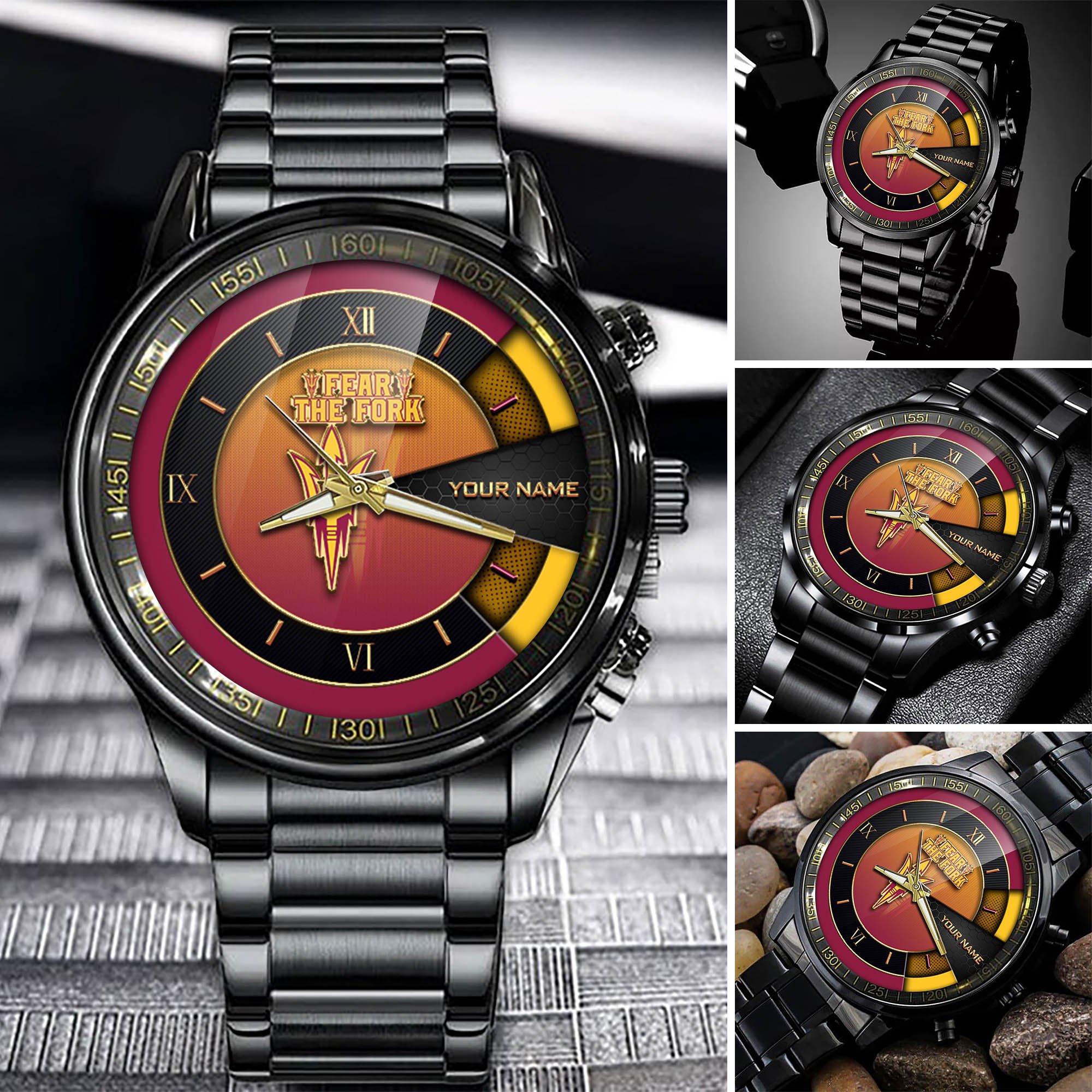 Arizona State Sun Devils Team Black Fashion Watch 2025 Version Custom Your Name, Black Fashion Watch For Sport Fan 