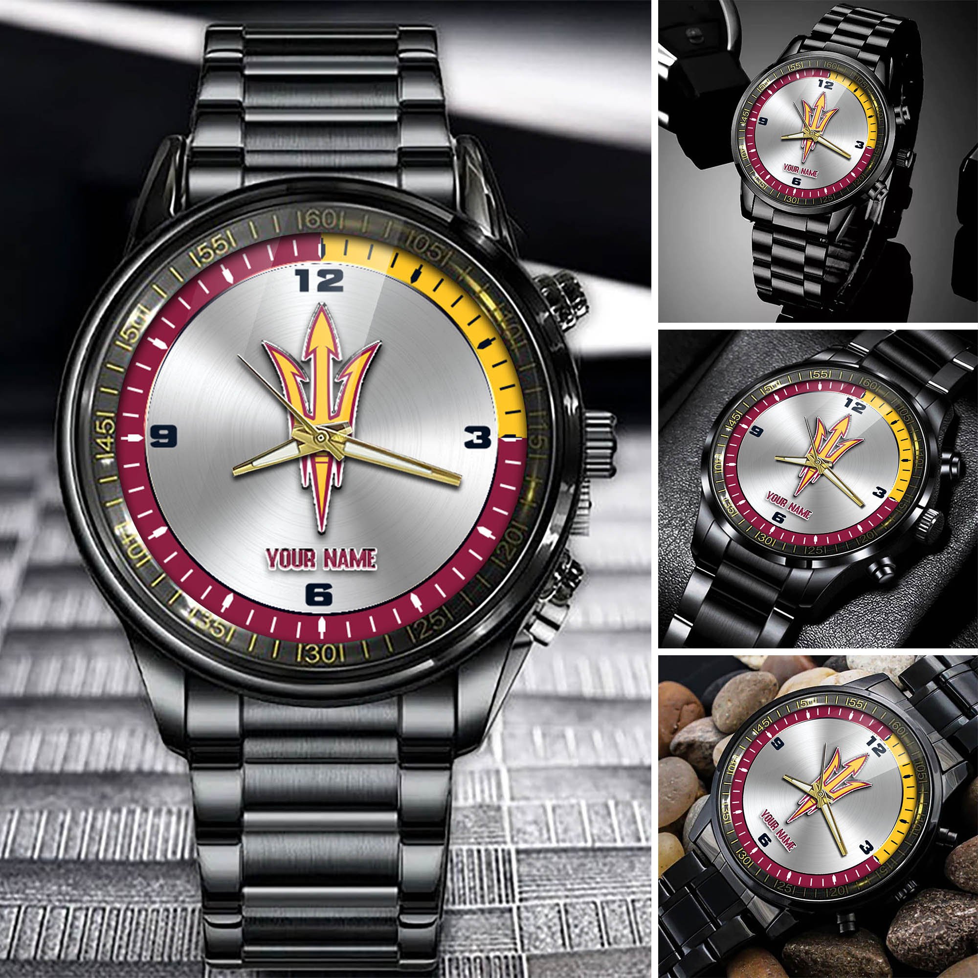 Arizona State Sun Devils Team Black Fashion Watch 2025 Version Personalized Your Name, Watch For Fan , Football League Gifts 