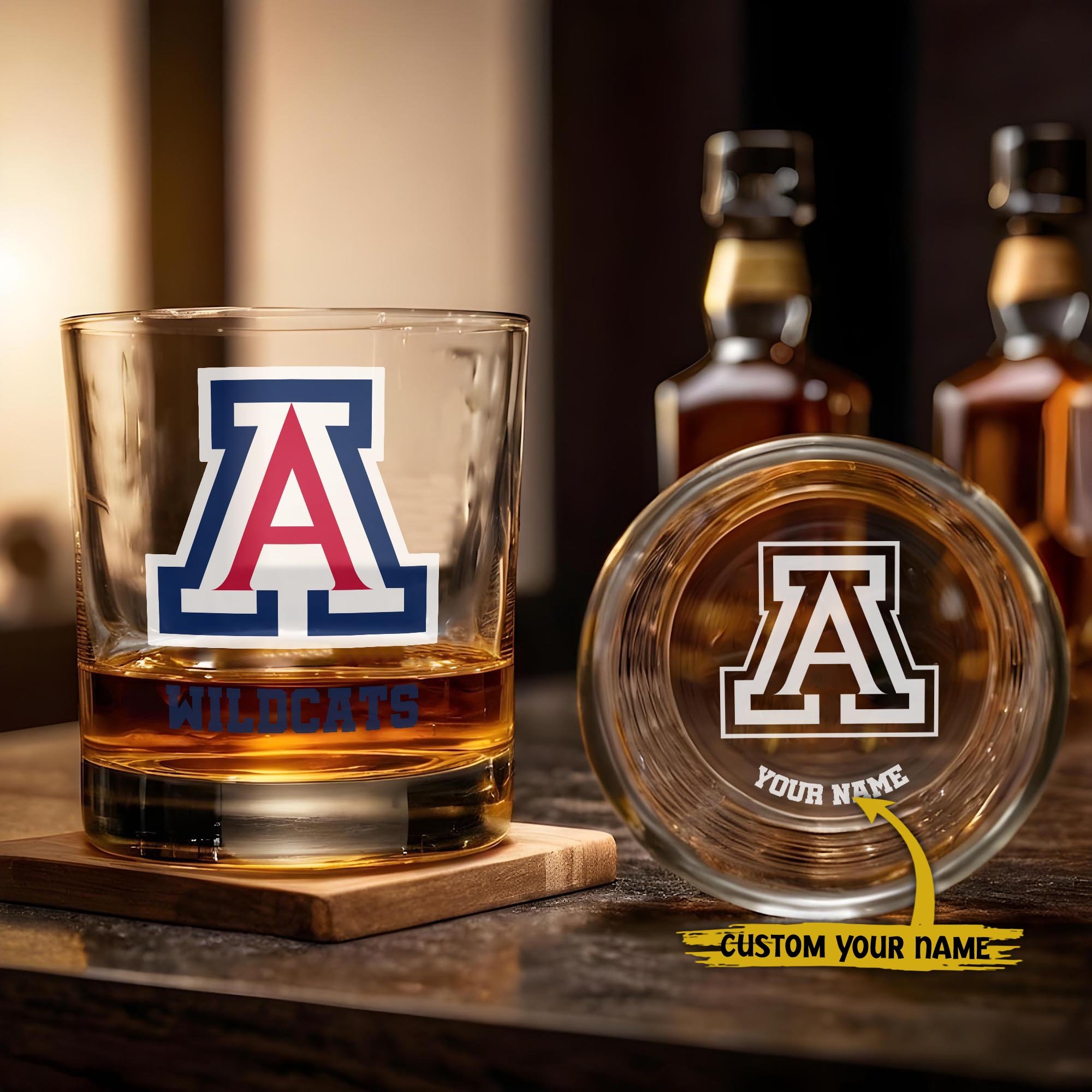 Arizona Wildcats Engraved Whiskey Glass Custom Your Name, Groomsman 11Oz Whiskey Glass, Football Gift, Gifts For Dad