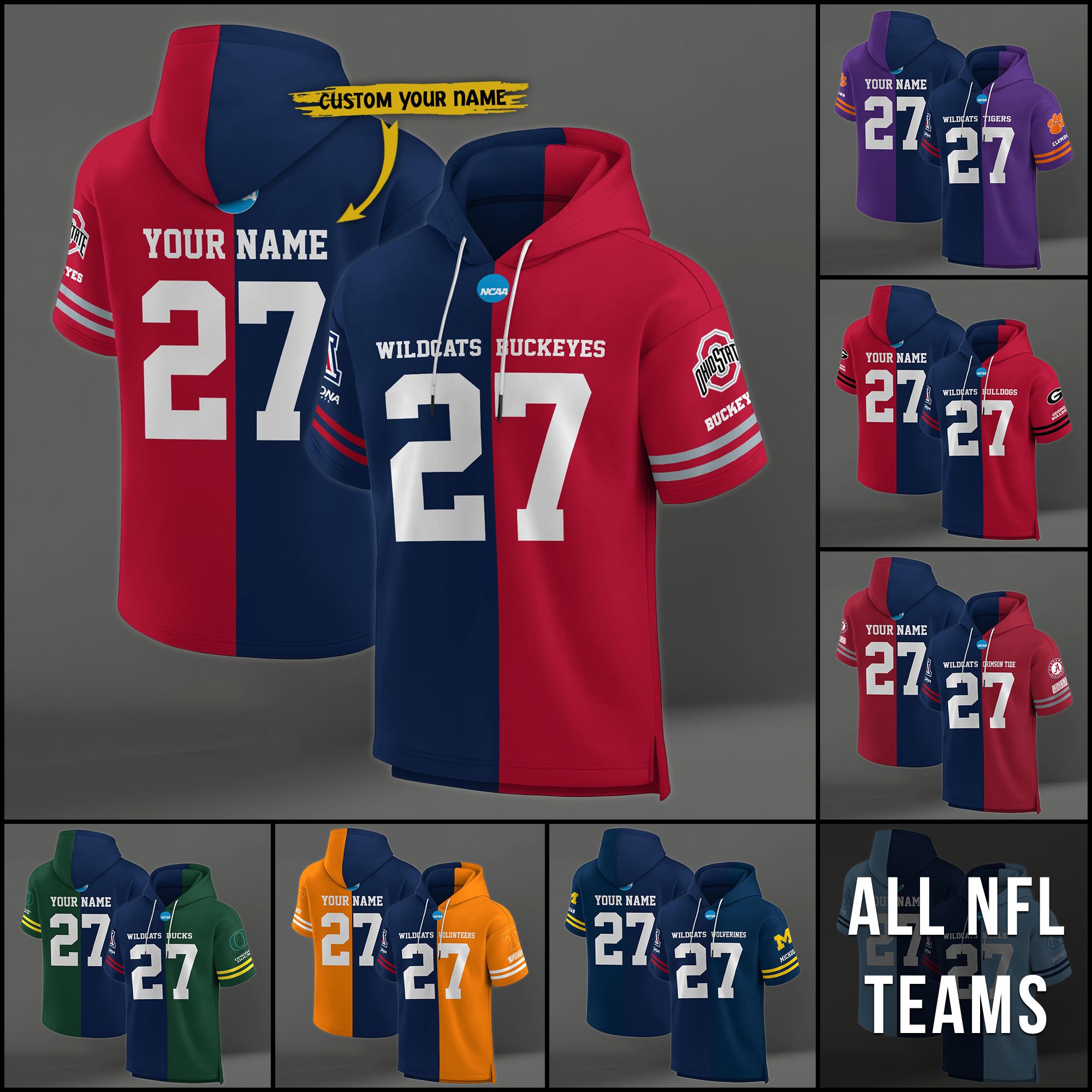 Arizona Wildcats House Divided Hoodie Custom Name, Number And Team, Hoodie For Football Fans