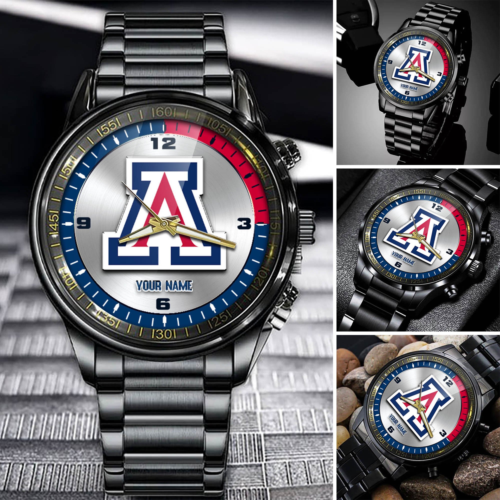 Arizona Wildcats Team Black Fashion Watch 2025 Version Personalized Your Name, Watch For Fan , Football League Gifts 