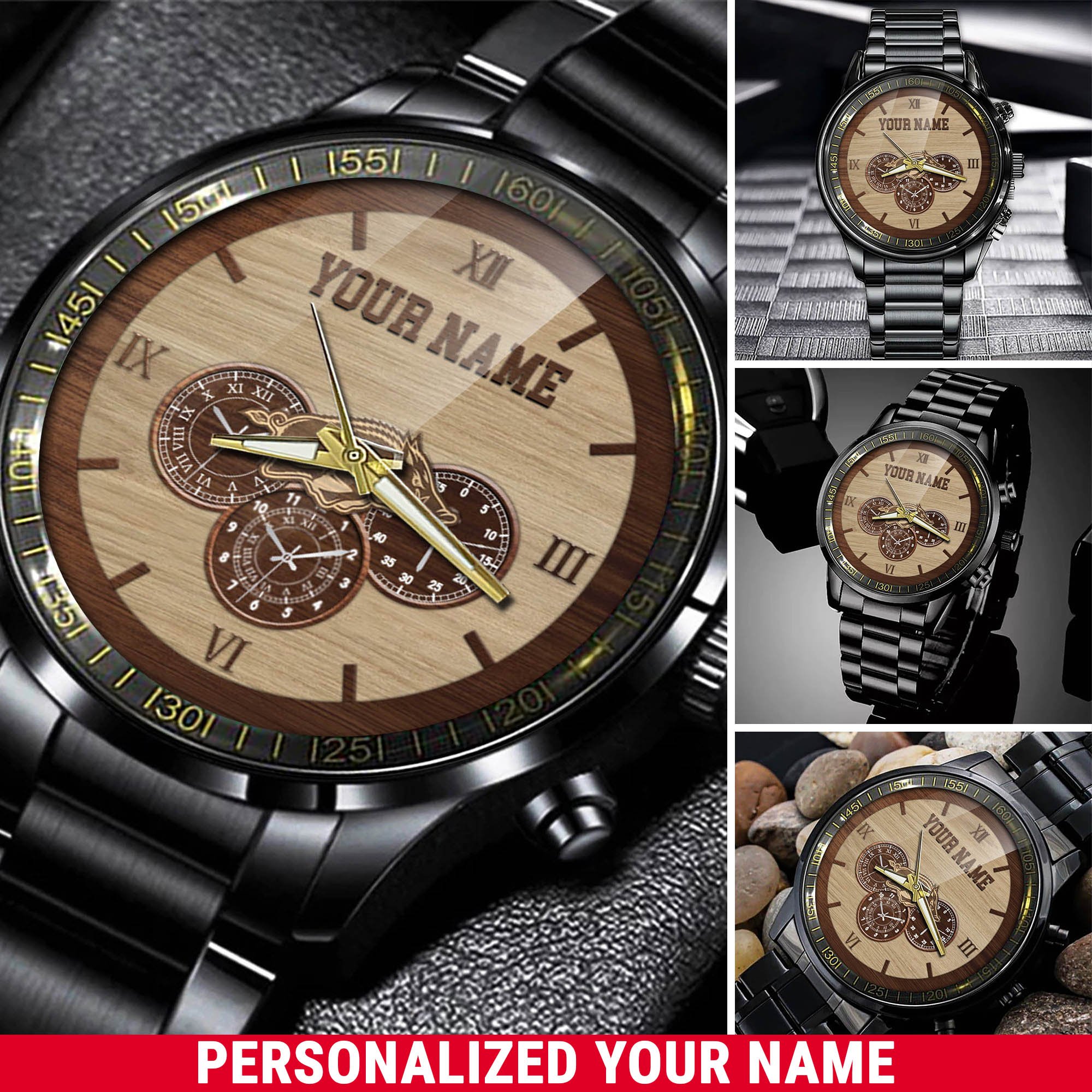 Arkansas Razorbacks Black Fashion Watch 2025 Version Customized Your Name, Football Team Black Fashion Watch 