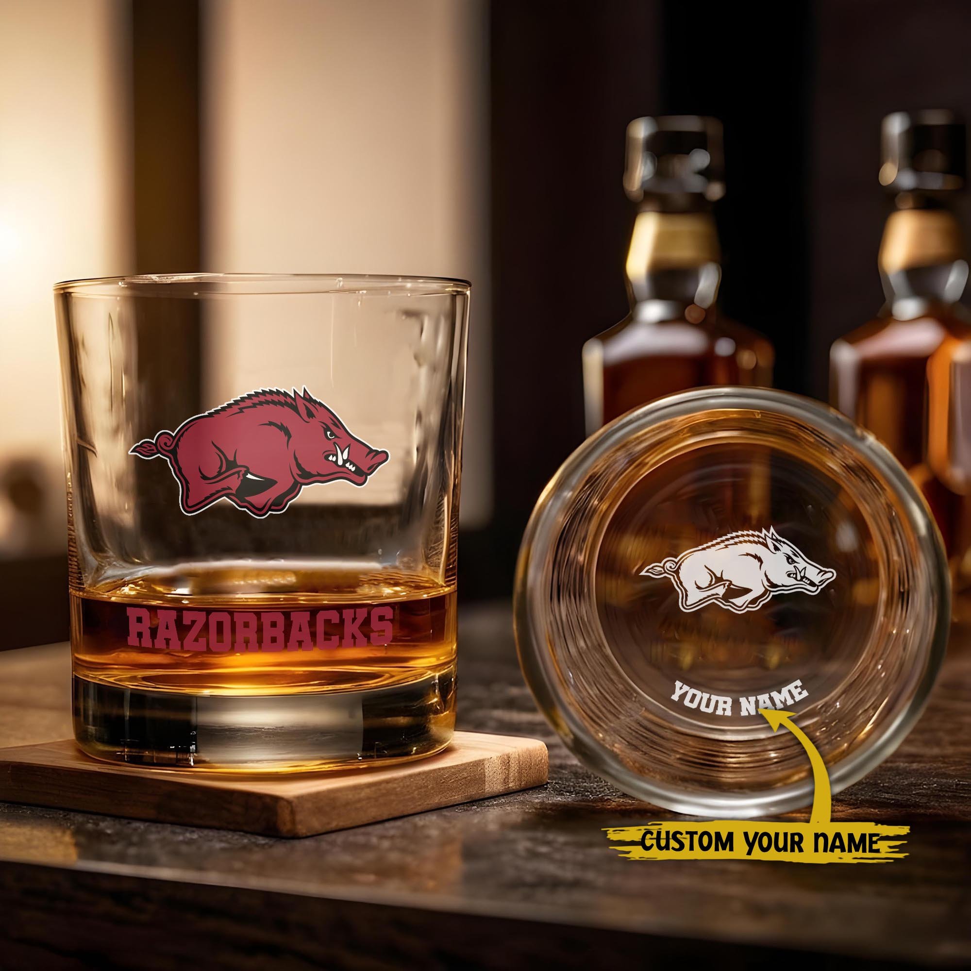Arkansas Razorbacks Engraved Whiskey Glass Custom Your Name, Groomsman 11Oz Whiskey Glass, Football Gift, Gifts For Dad