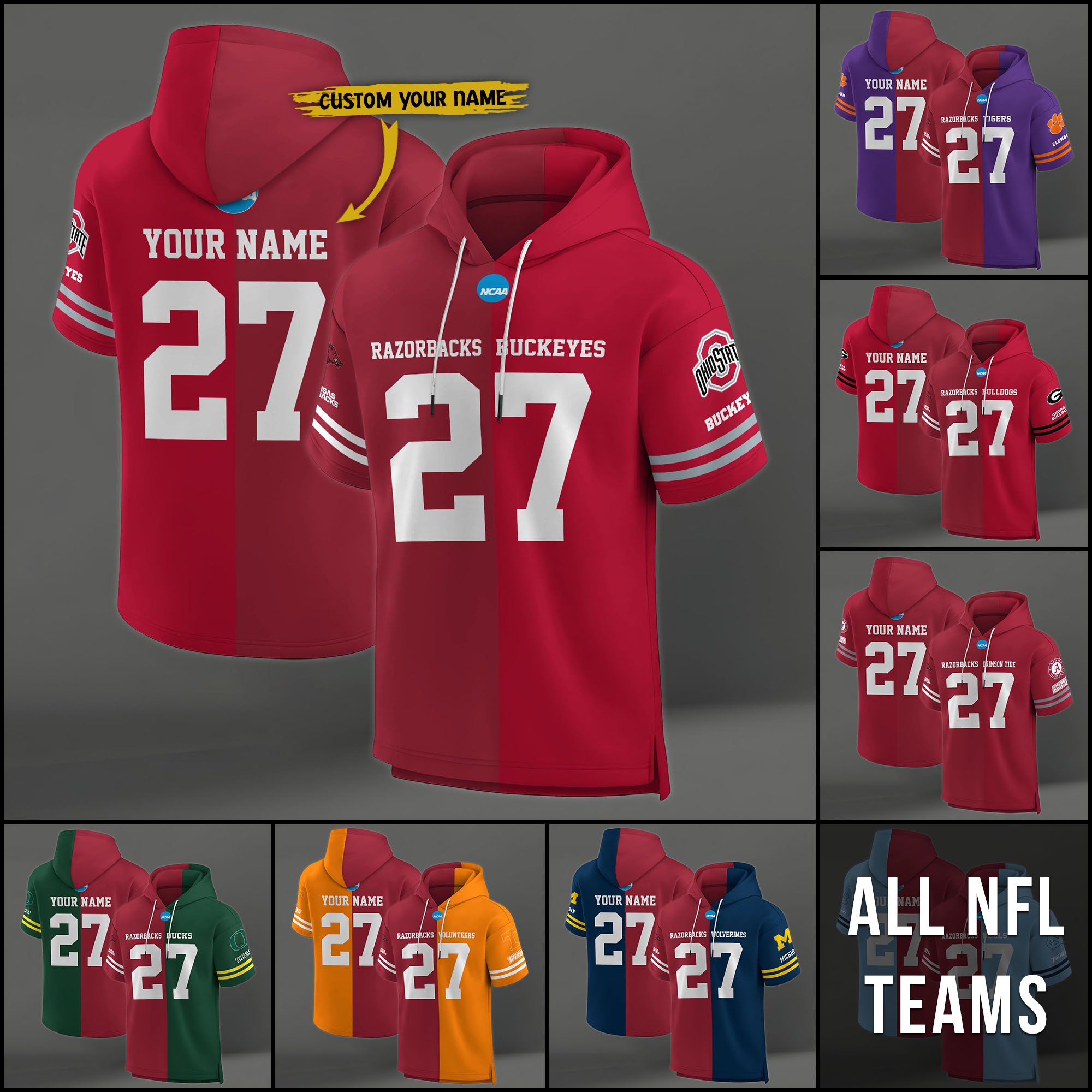 Arkansas Razorbacks House Divided Hoodie Custom Name, Number And Team, Hoodie For Football Fans