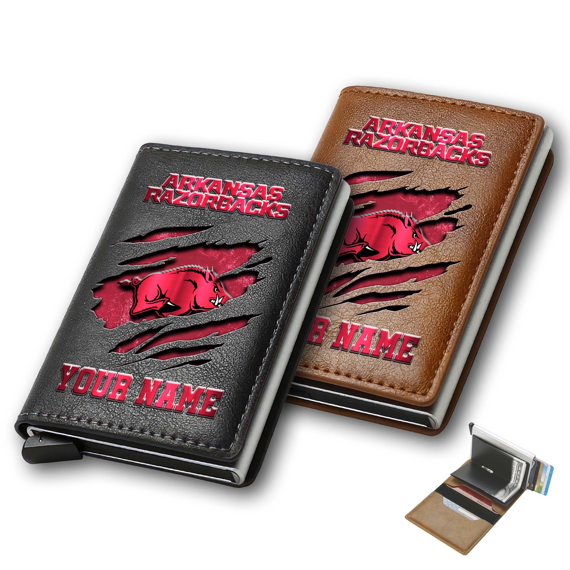 Arkansas Razorbacks Men Wallet Custom Your Name, Football Team Men Wallet For Fans, Gifts For Football Lovers