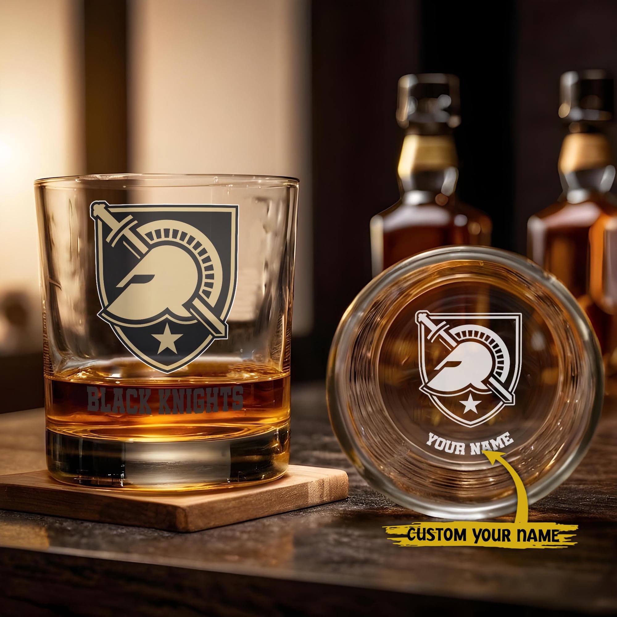Army Black Knights Engraved Whiskey Glass Custom Your Name, Groomsman 11Oz Whiskey Glass, Football Gift, Gifts For Dad