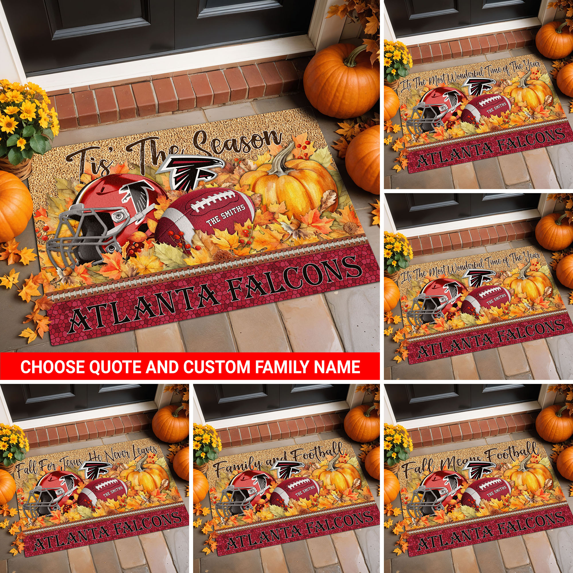 Atlanta Falcons Doormat Custom Your Family Name And Choose Your Quotes, Sport Doormat, Sport Gifts For Fan