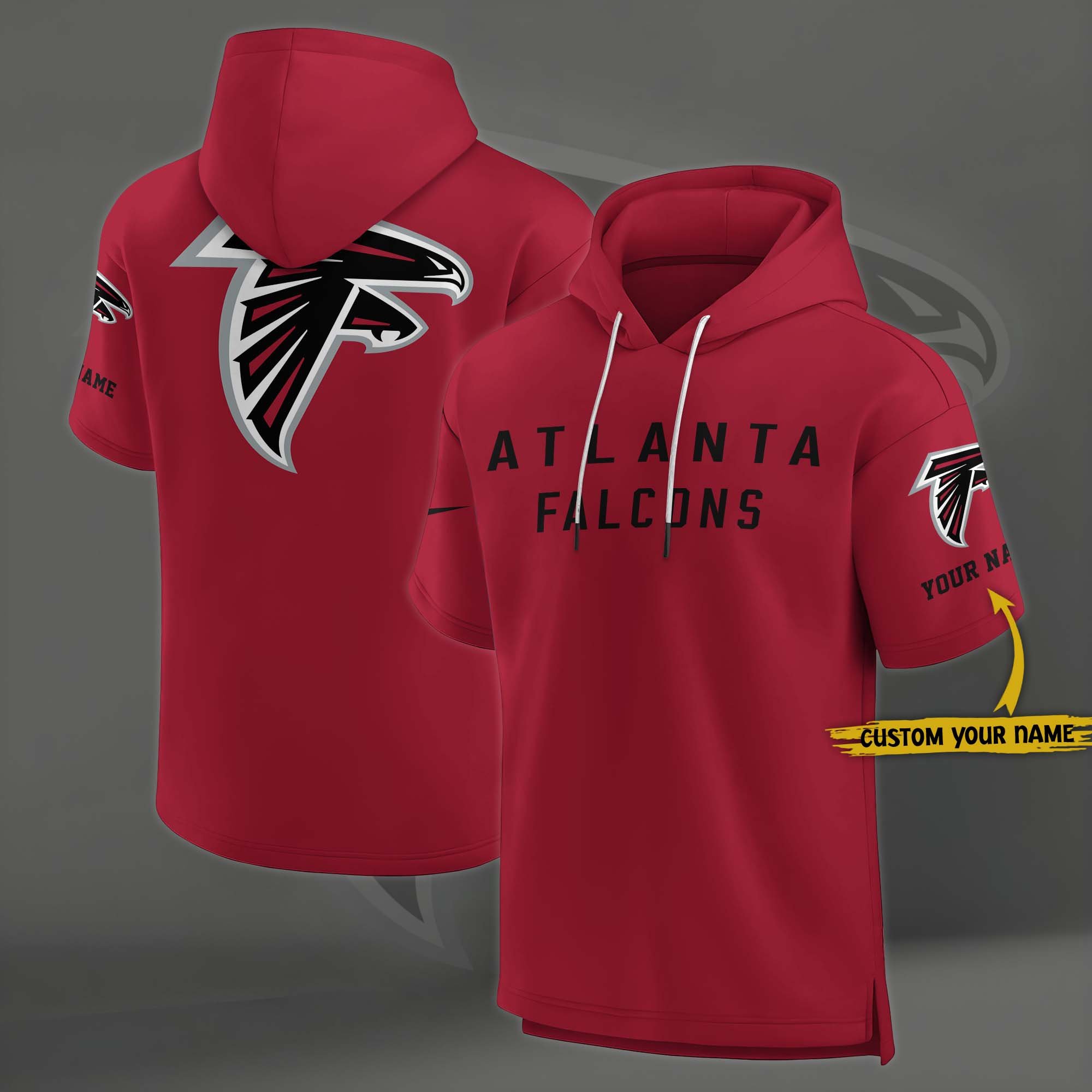 Atlanta Falcons Elements Future Ground Lettering Short Sleeve Pullover Hoodie Custom Name, Gifts For Football Lovers EHIVM 03121220