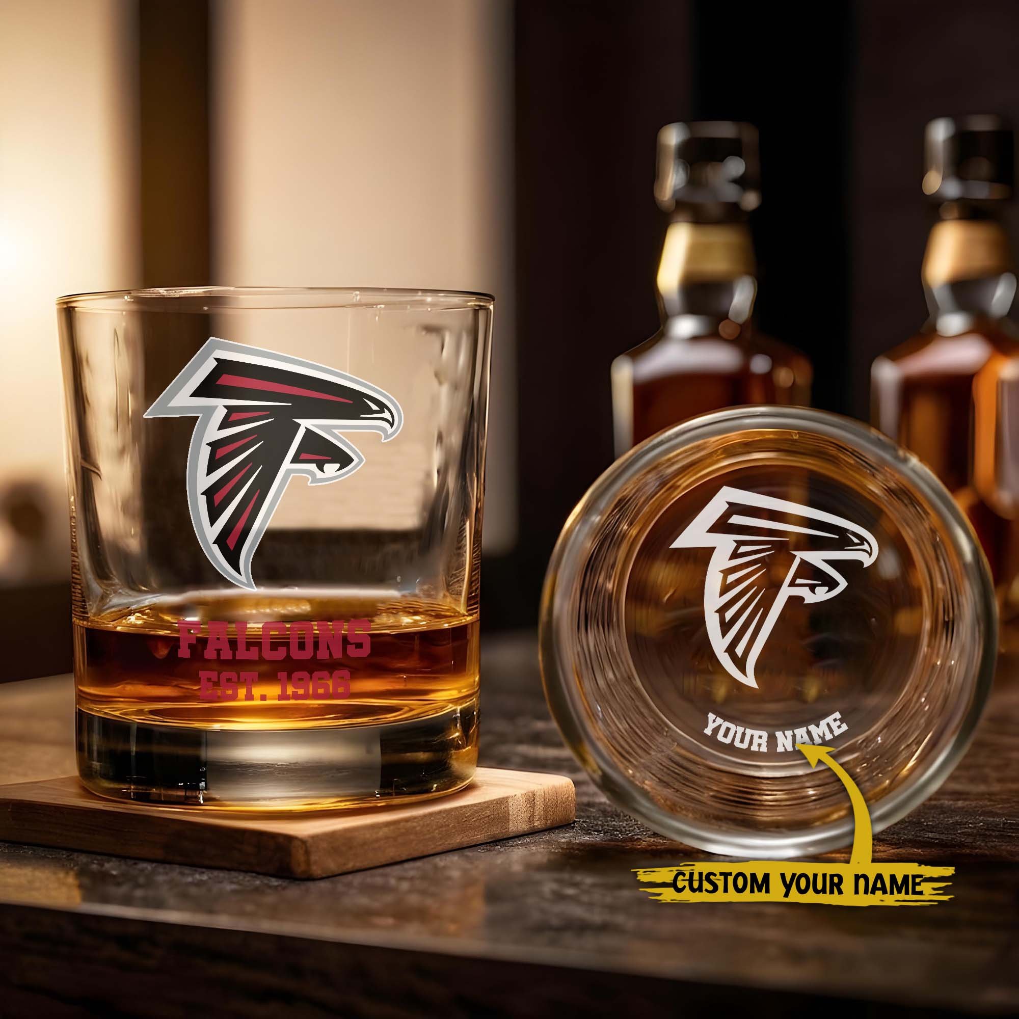 Atlanta Falcons Engraved Whiskey Glass Custom Your Name, Groomsman 11Oz Whiskey Glass, Football Gift, Gifts For Dad