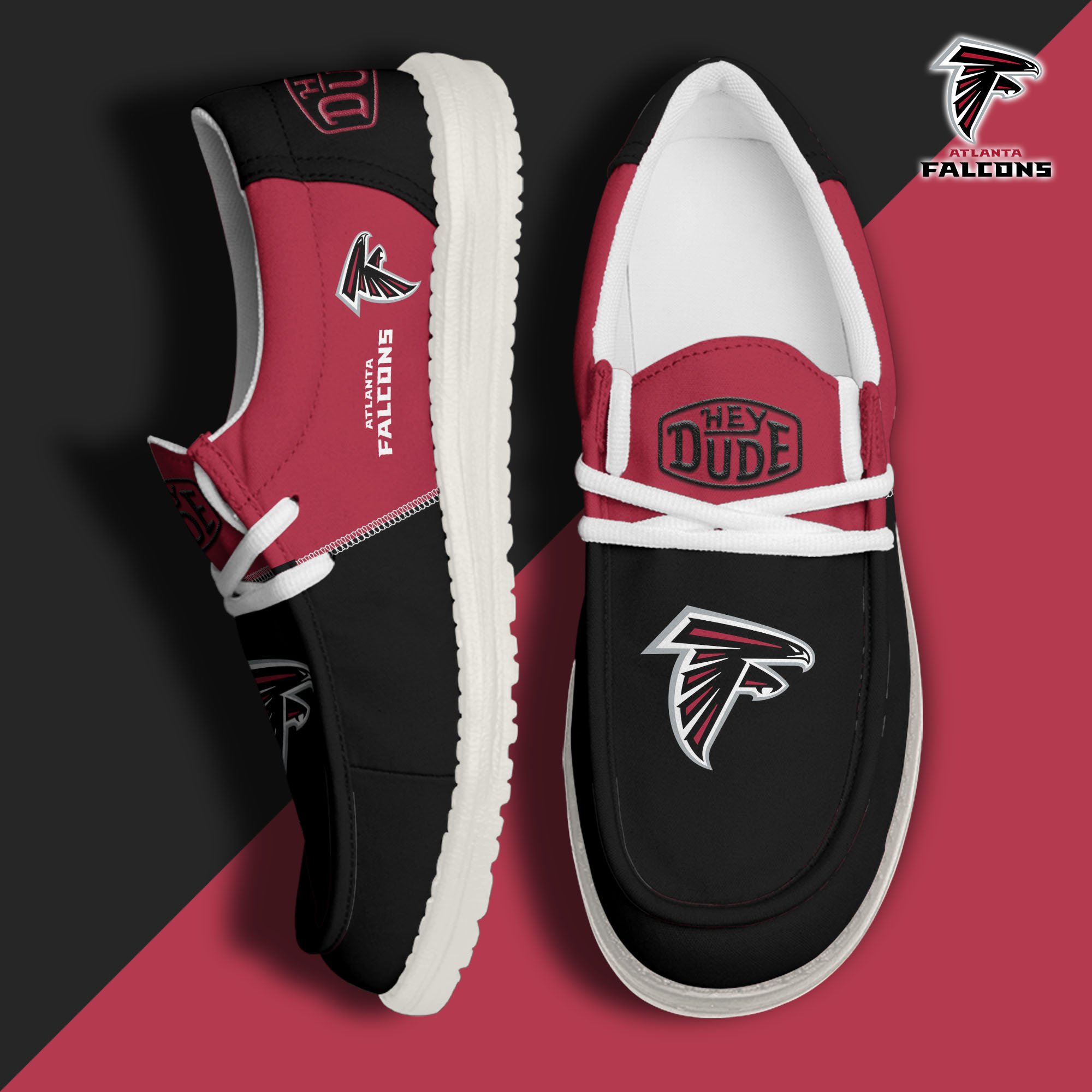 Atlanta Falcons Football Hey Dude Canvas Loafer Shoes Custom Your Name, Sport Shoes For Fan, Fan Gifts